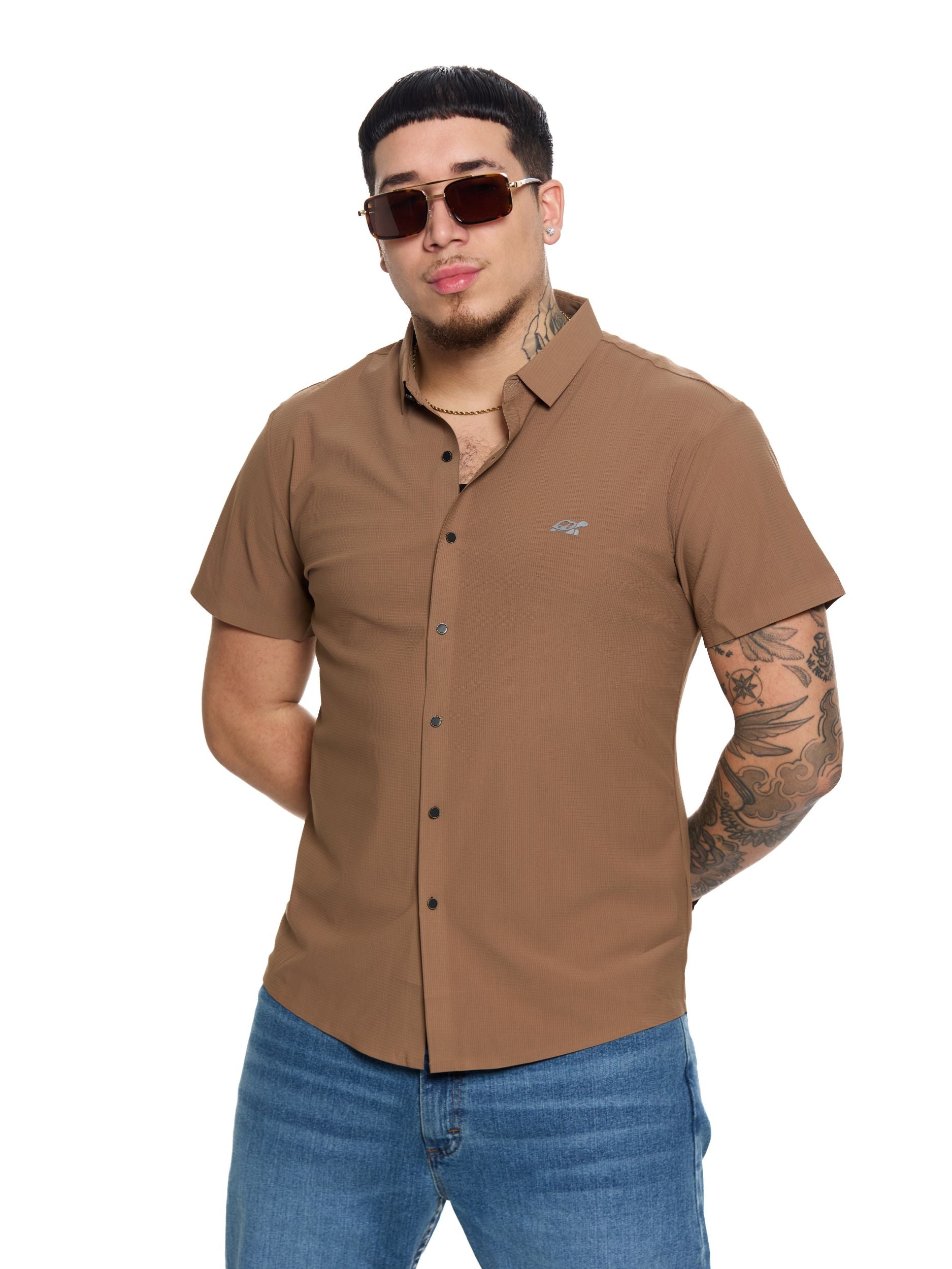 T&3s AeroFlex Performance Stretch Shirt – Dessert Storm Brown