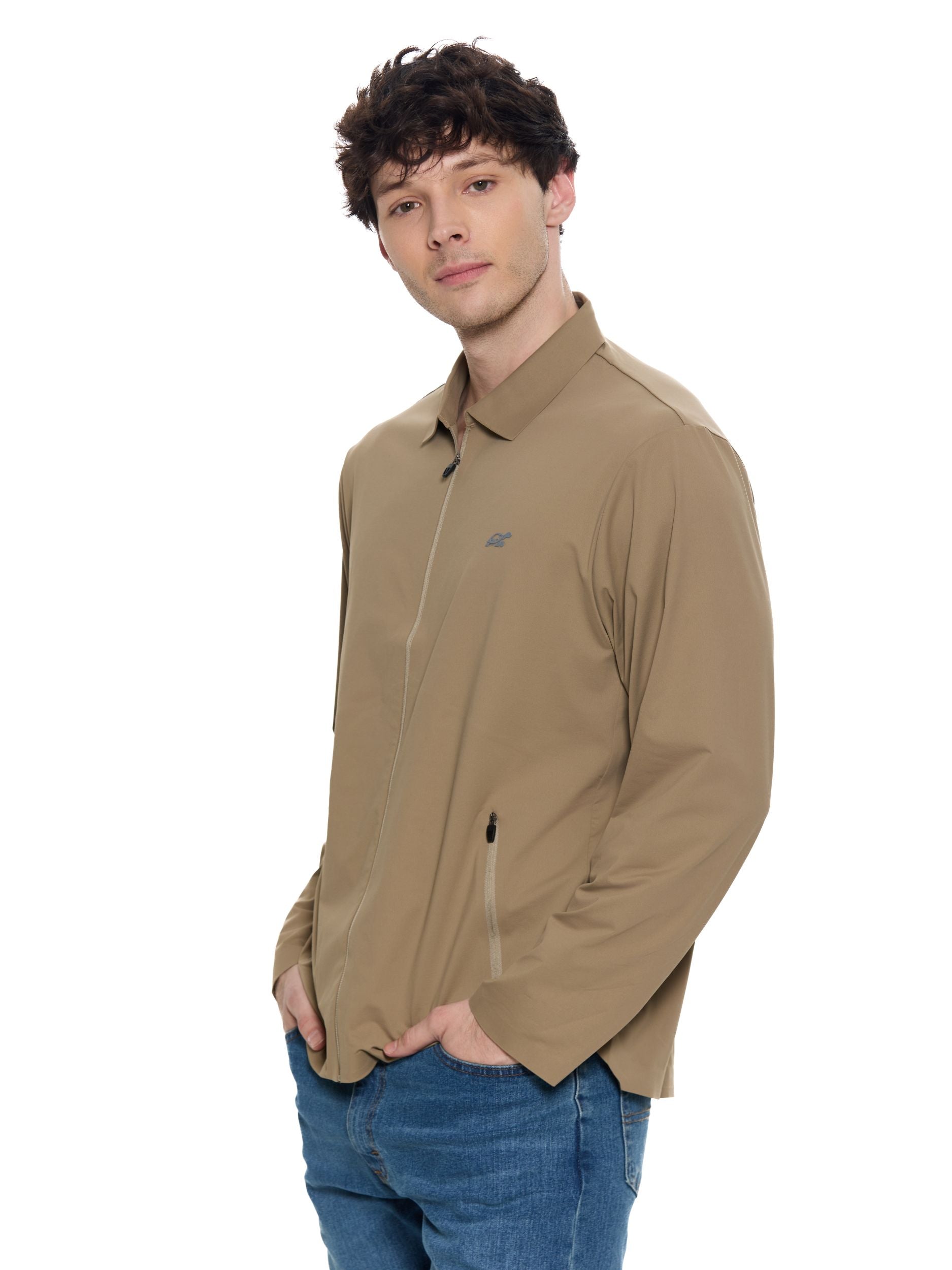 T&3s AeroFlex Performance Zip Jacket - Khaki Brown