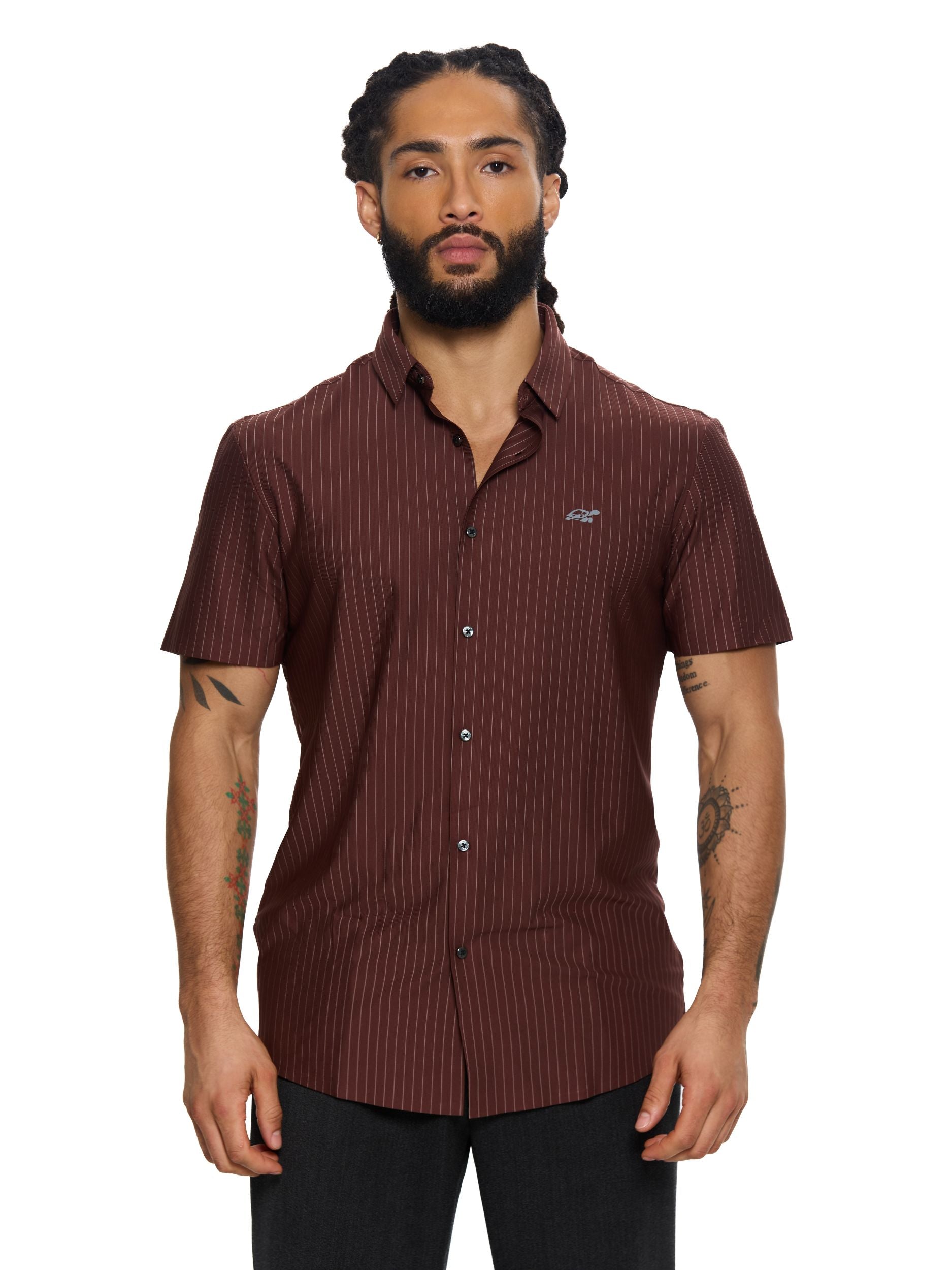 T&3s AeroFlex Pinstripe Performance Shirt - Maroon