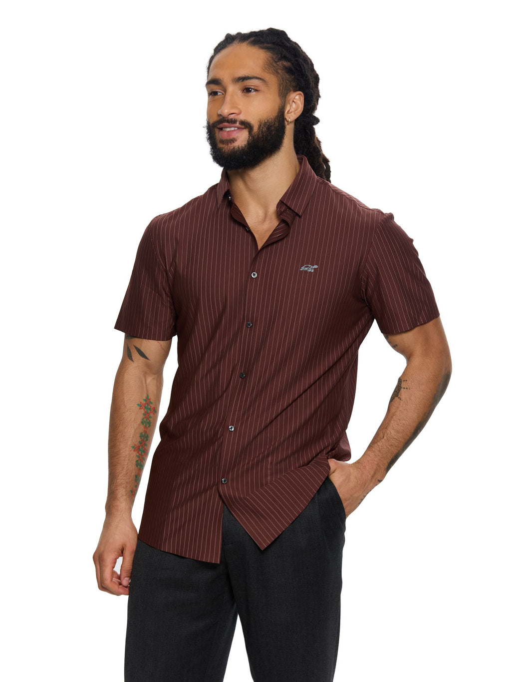 T&3s AeroFlex Pinstripe Performance Shirt - Maroon