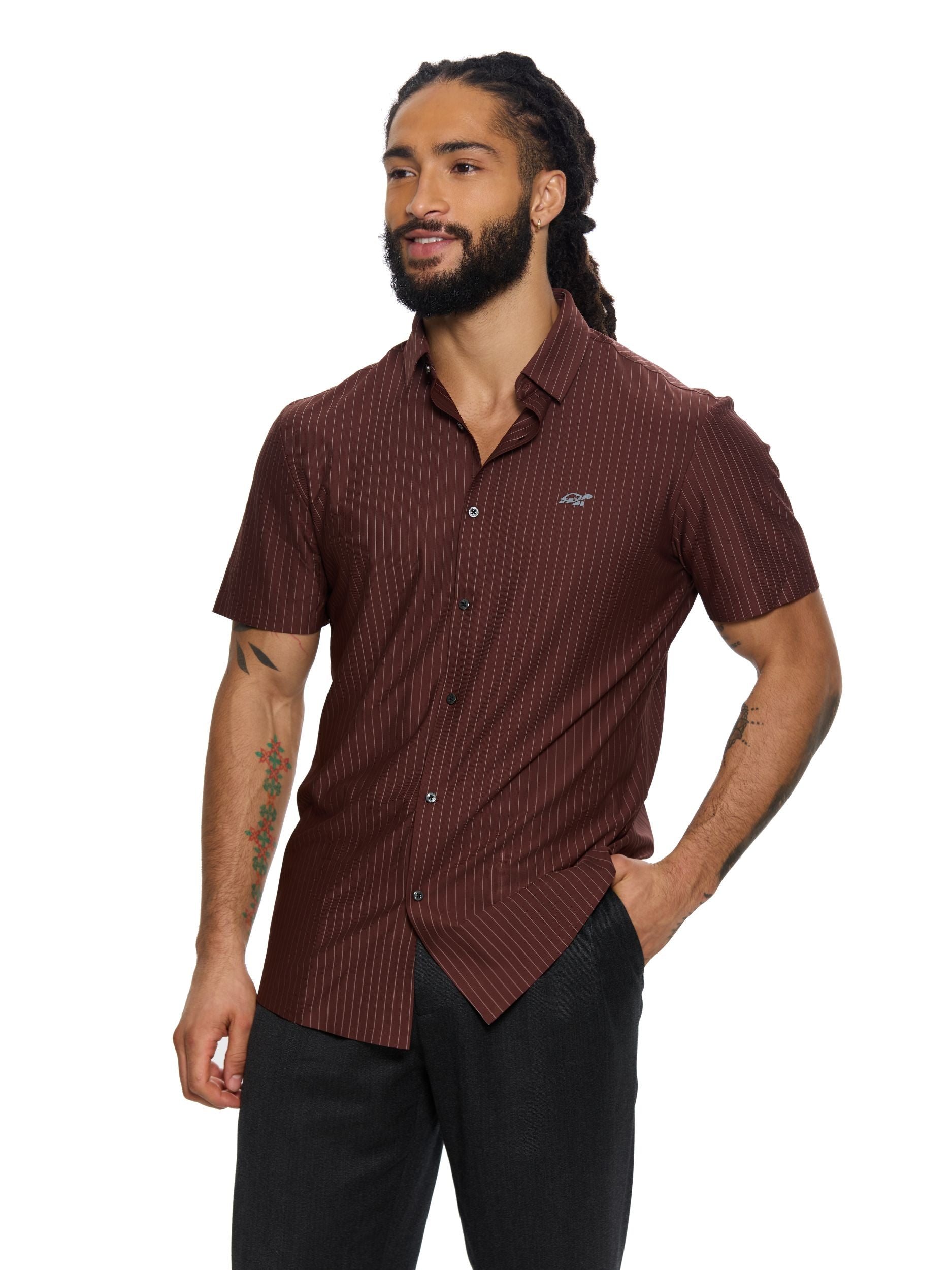 T&3s AeroFlex Pinstripe Performance Shirt - Maroon