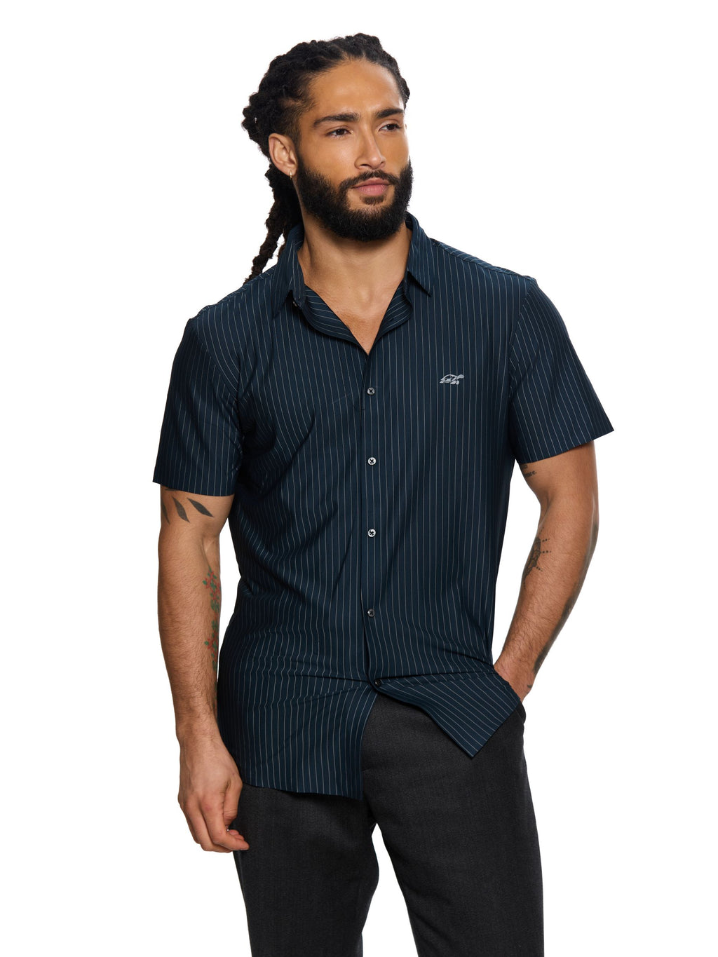 T&3s AeroFlex Pinstripe Performance Shirt - Navy Blue