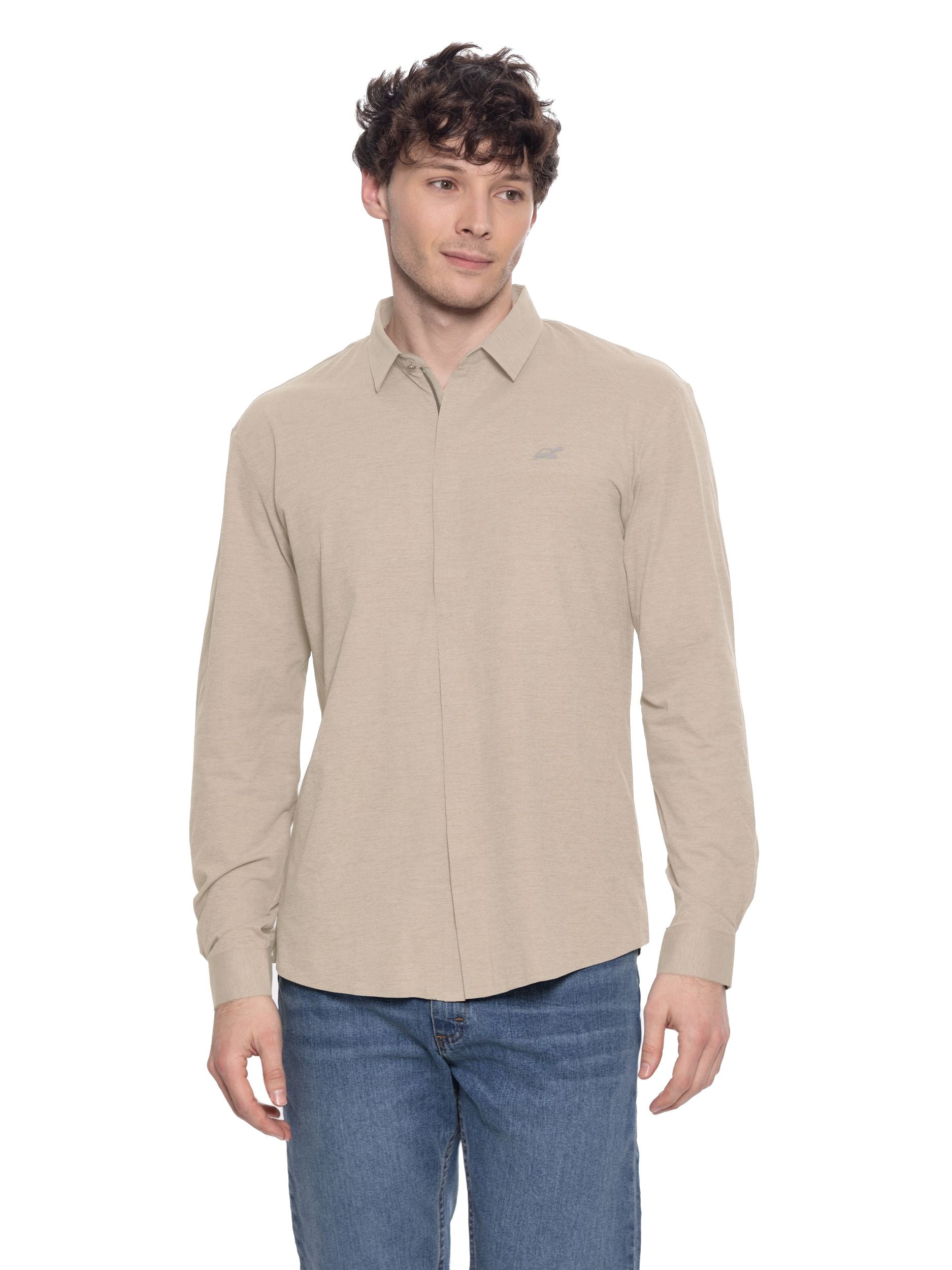 T&3s AeroFlex Zip Performance Shirt - Beige