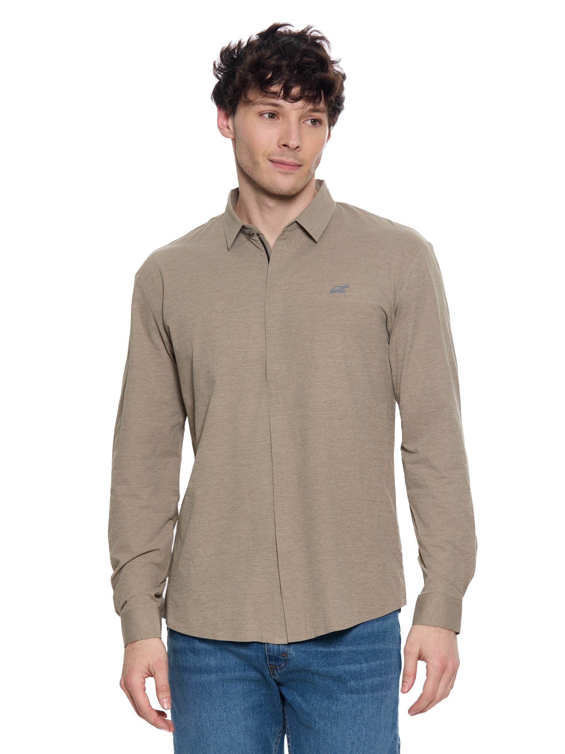 T&3s AeroFlex Zip Performance Shirt - Taupe ( Dark TAN )