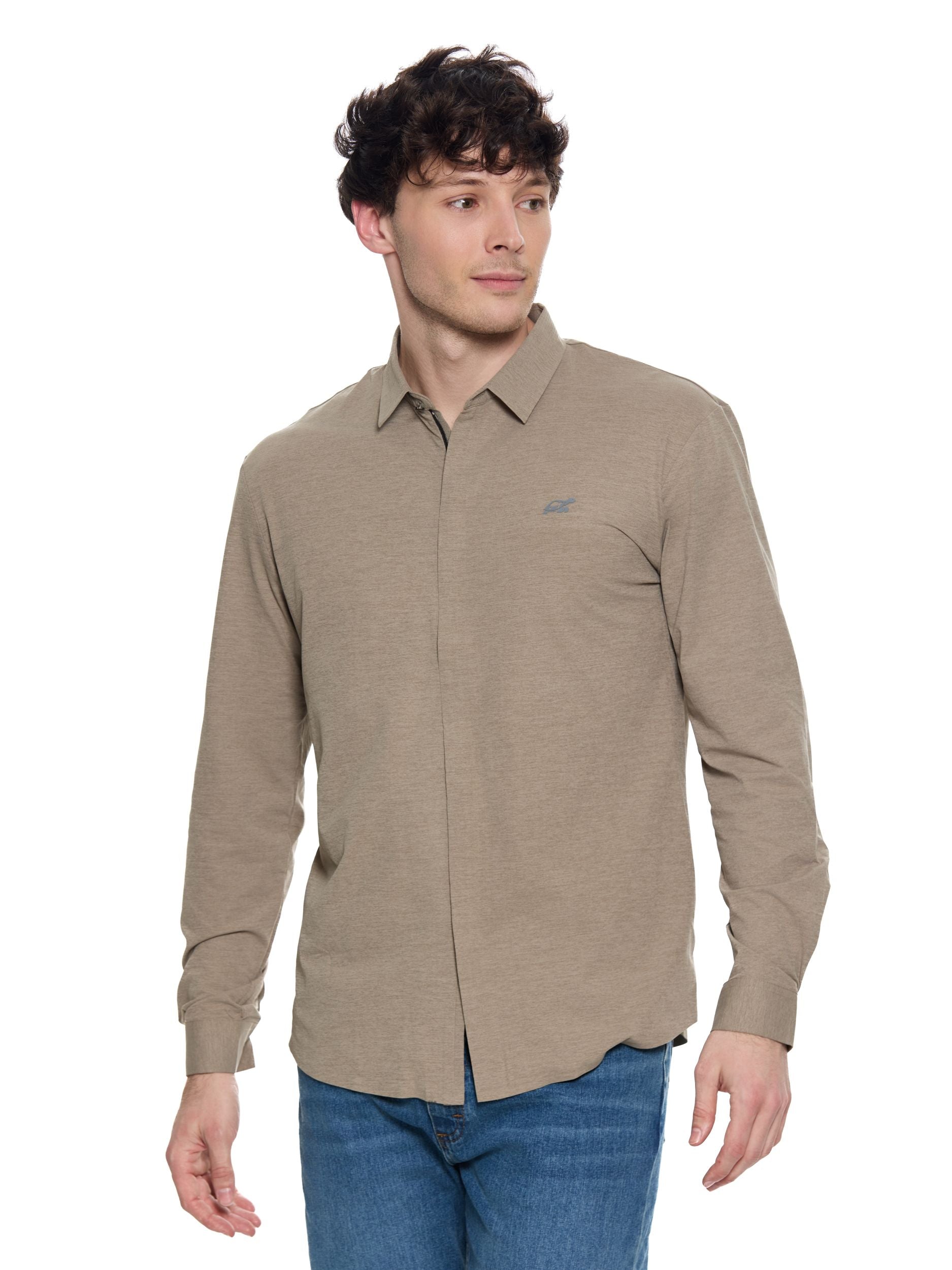 T&3s AeroFlex Zip Performance Shirt - Taupe ( Dark TAN )