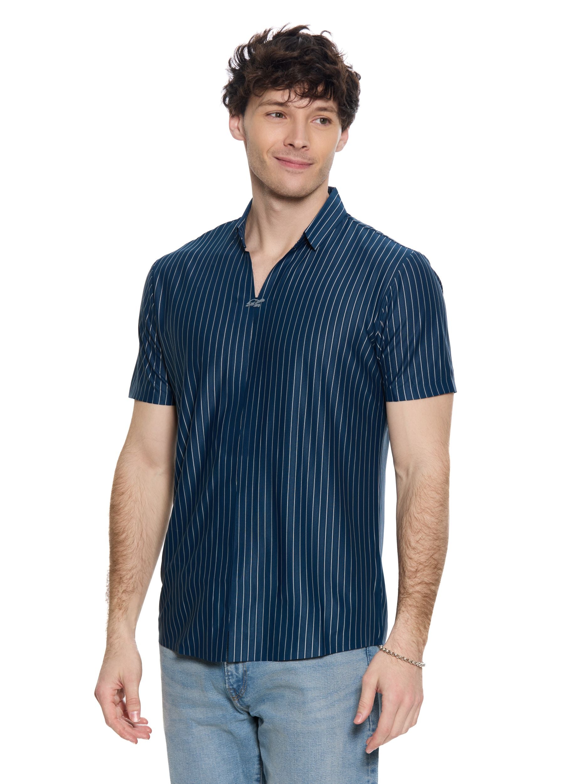 T&3s AeroStripe Premium Stretch Golf & Casual Polo - Blue