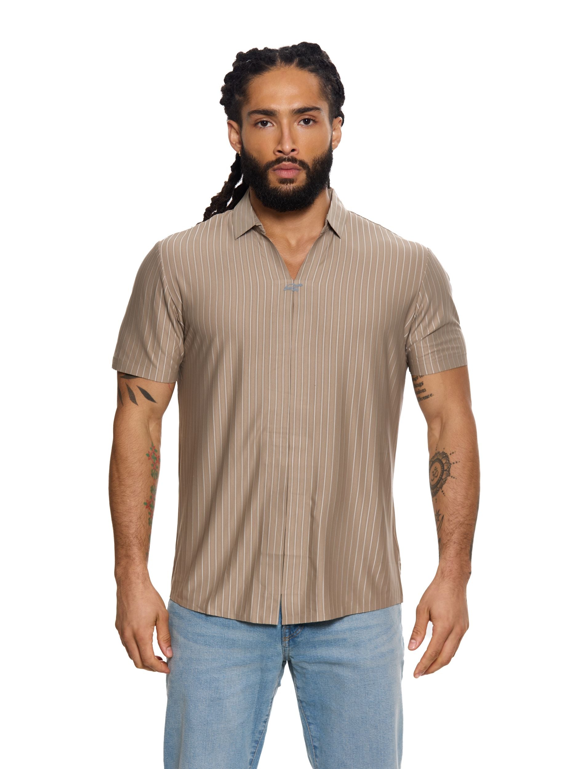 T&3s AeroStripe Premium Stretch Golf & Casual Polo - Desert Mirage