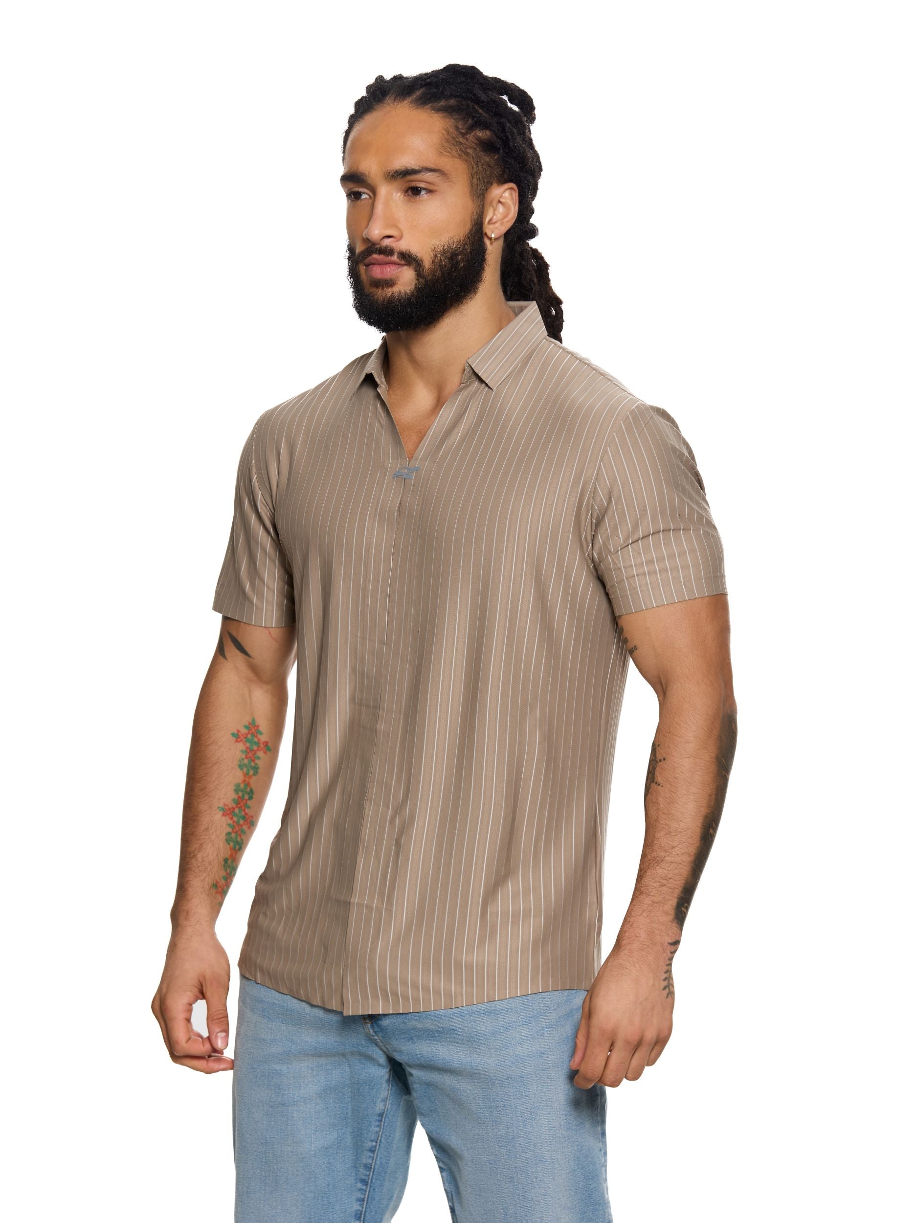 T&3s AeroStripe Premium Stretch Golf & Casual Polo - Desert Mirage