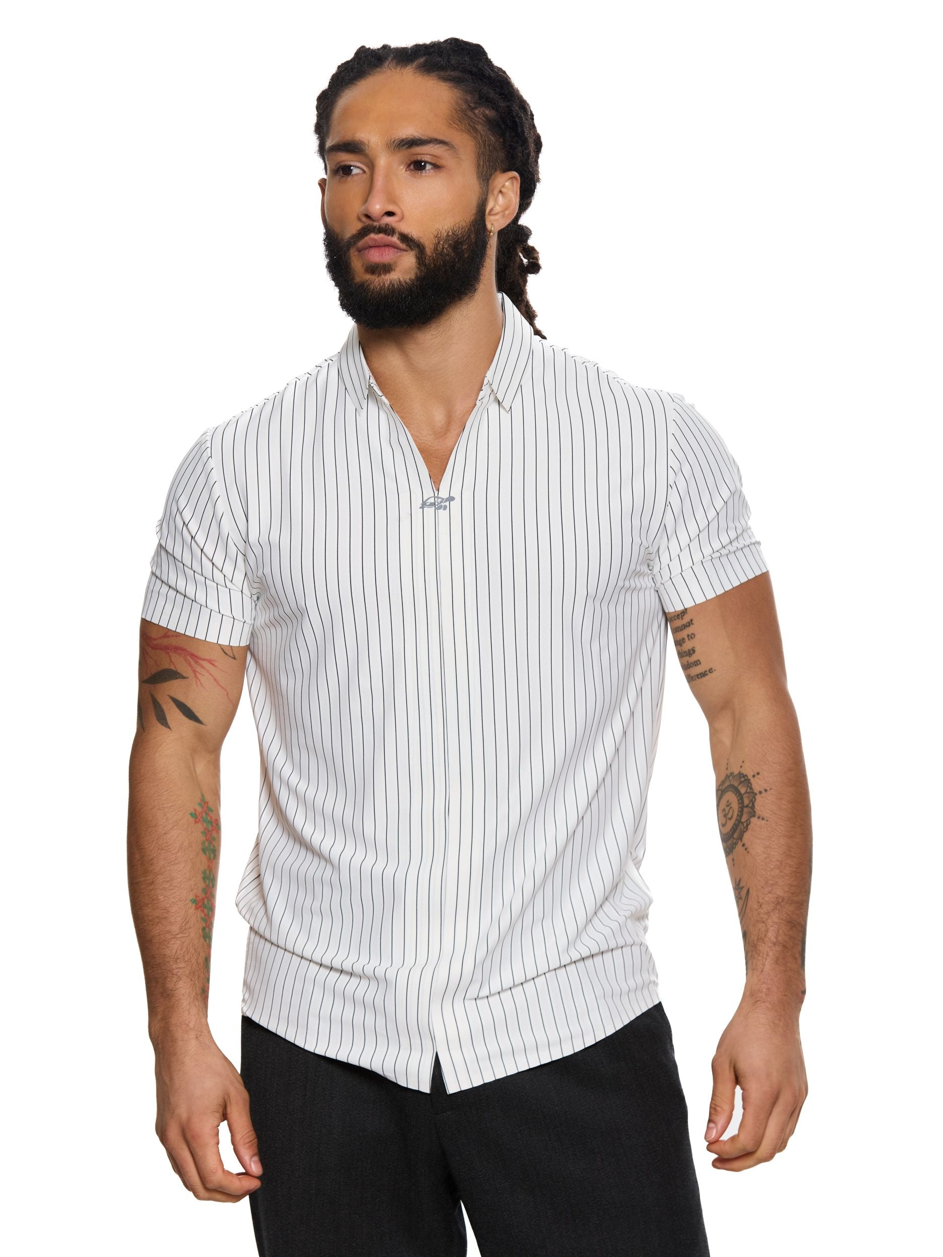 T&3s AeroStripe Premium Stretch Golf & Casual Polo - White