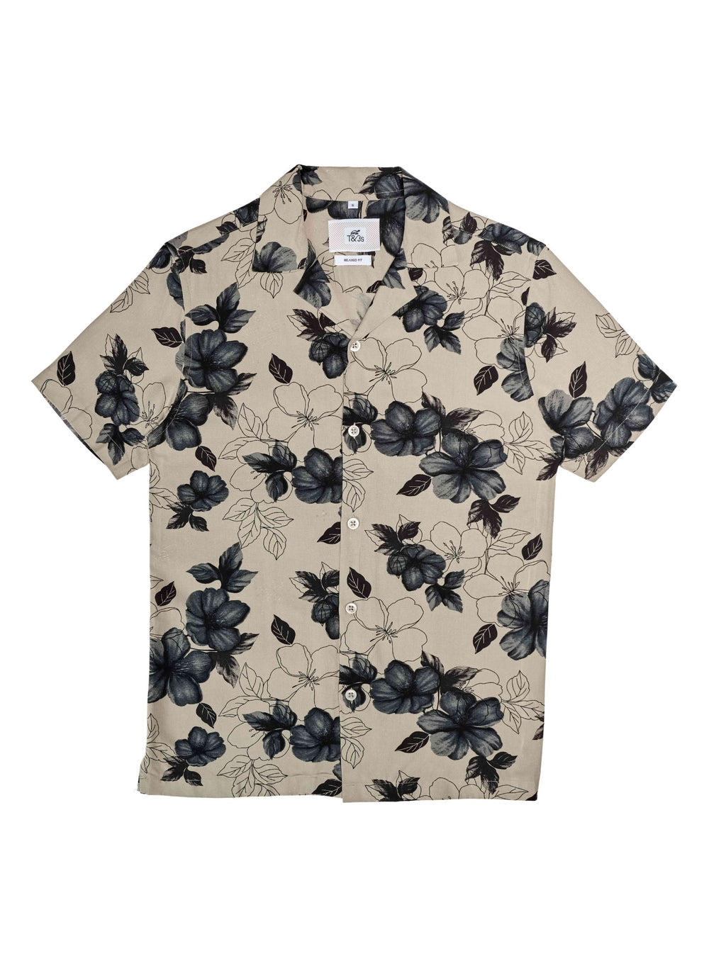T&3s Azure Bloom Cuban Collar Viscose Shirt - Black