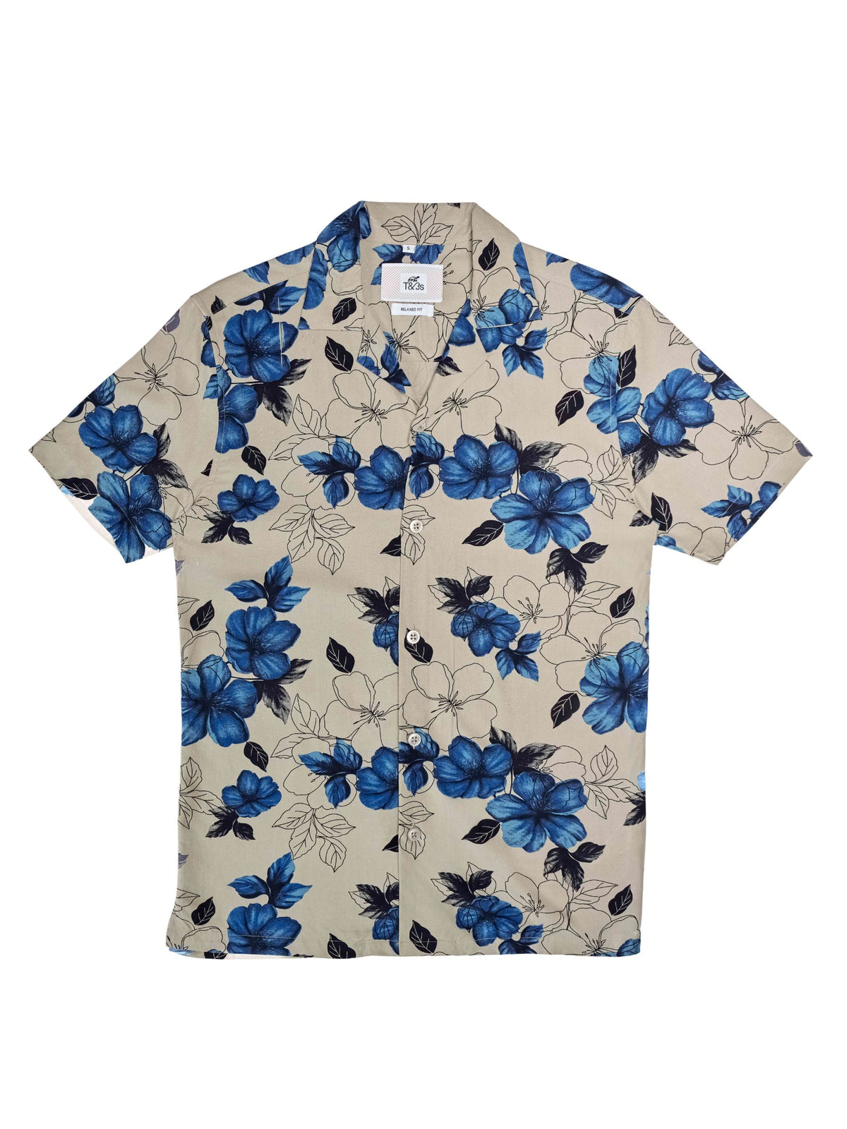 T&3s Azure Bloom Cuban Collar Viscose Shirt - Blue