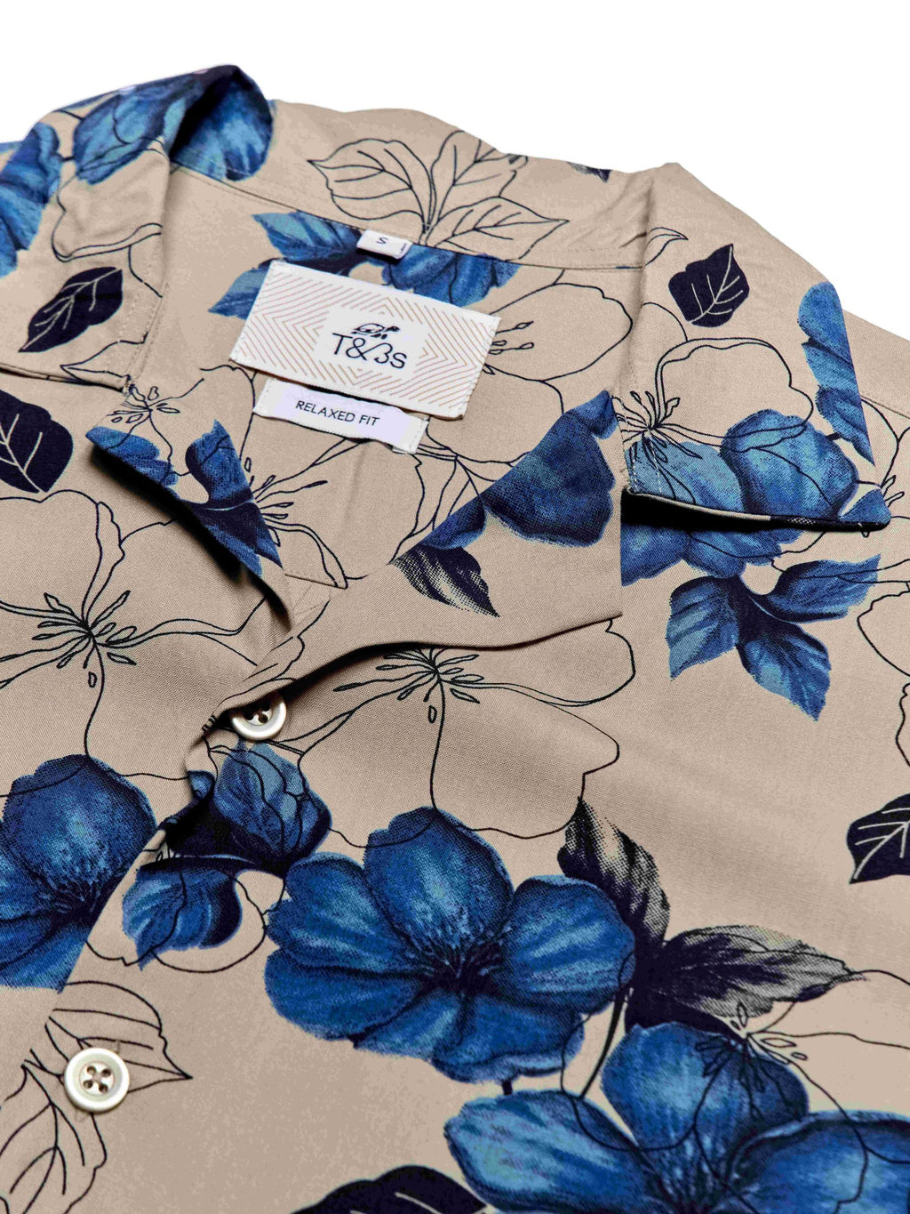 T&3s Azure Bloom Cuban Collar Viscose Shirt - Blue