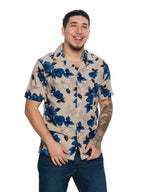 T&3s Azure Bloom Cuban Collar Viscose Shirt - Blue