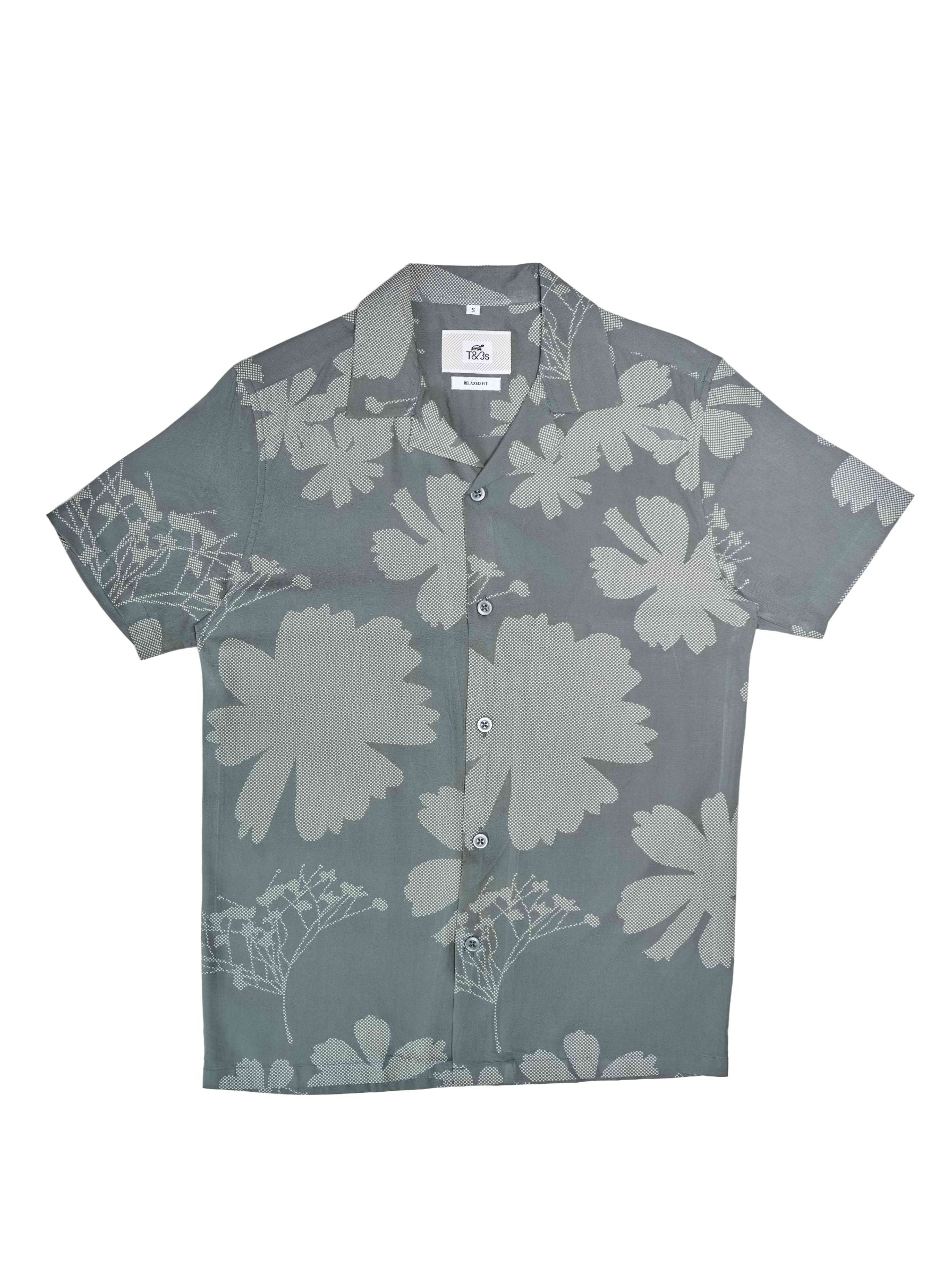 T&3s Azure Bloom Cuban Collar Viscose Shirt - Carbon Gray Floral