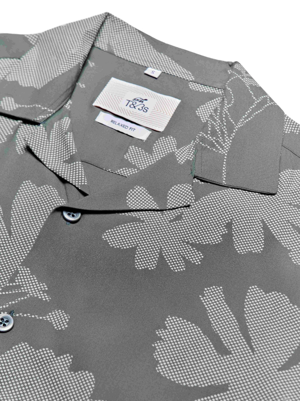 T&3s Azure Bloom Cuban Collar Viscose Shirt - Carbon Gray Floral