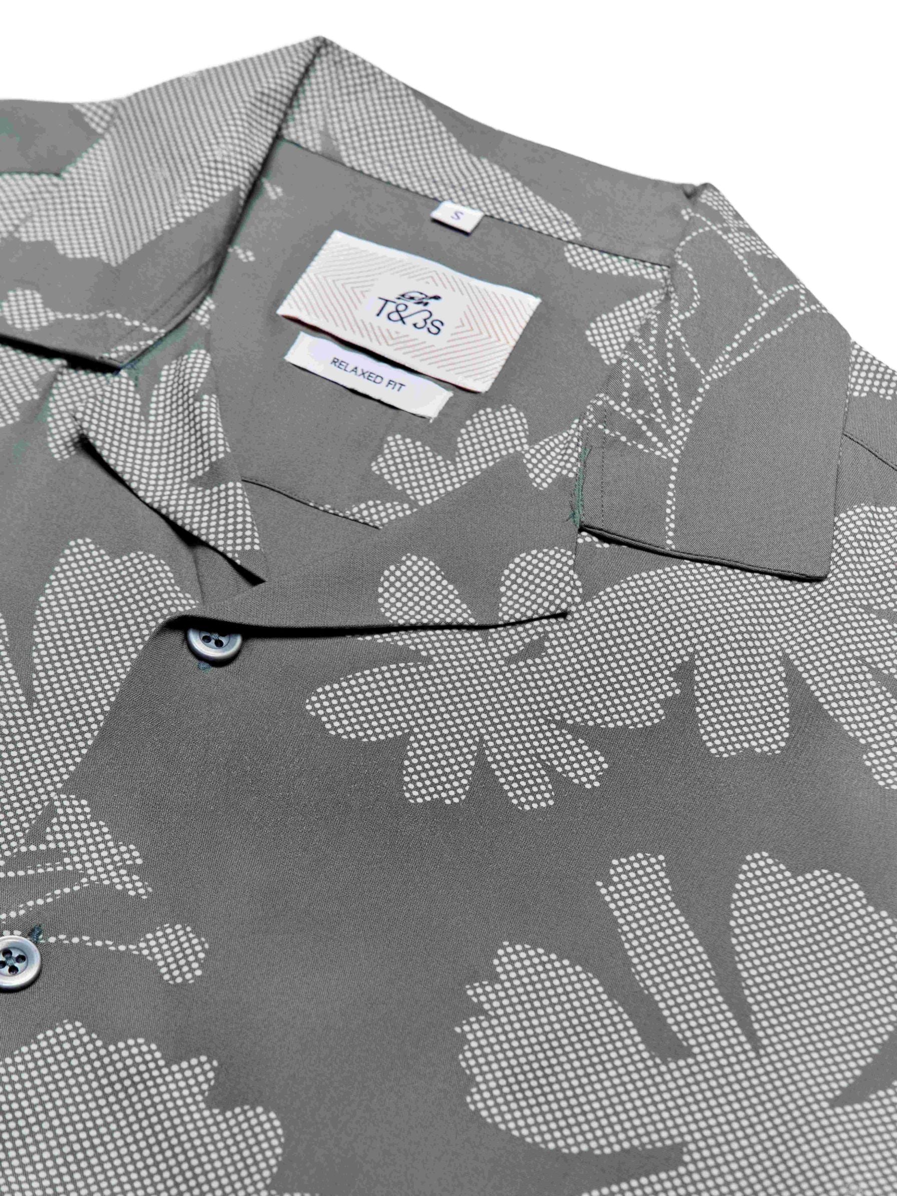 T&3s Azure Bloom Cuban Collar Viscose Shirt - Carbon Gray Floral