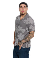 T&3s Azure Bloom Cuban Collar Viscose Shirt - Carbon Gray Floral
