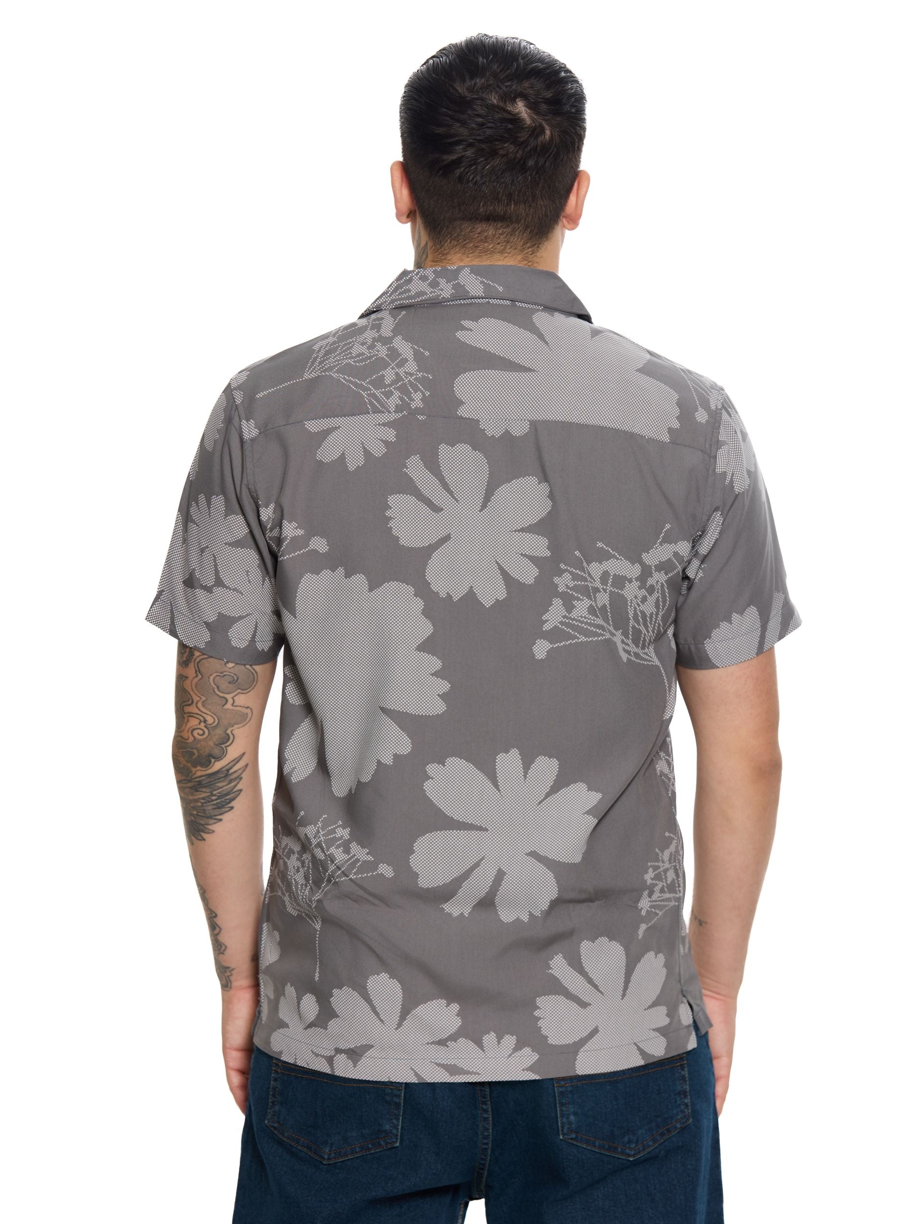 T&3s Azure Bloom Cuban Collar Viscose Shirt - Carbon Gray Floral
