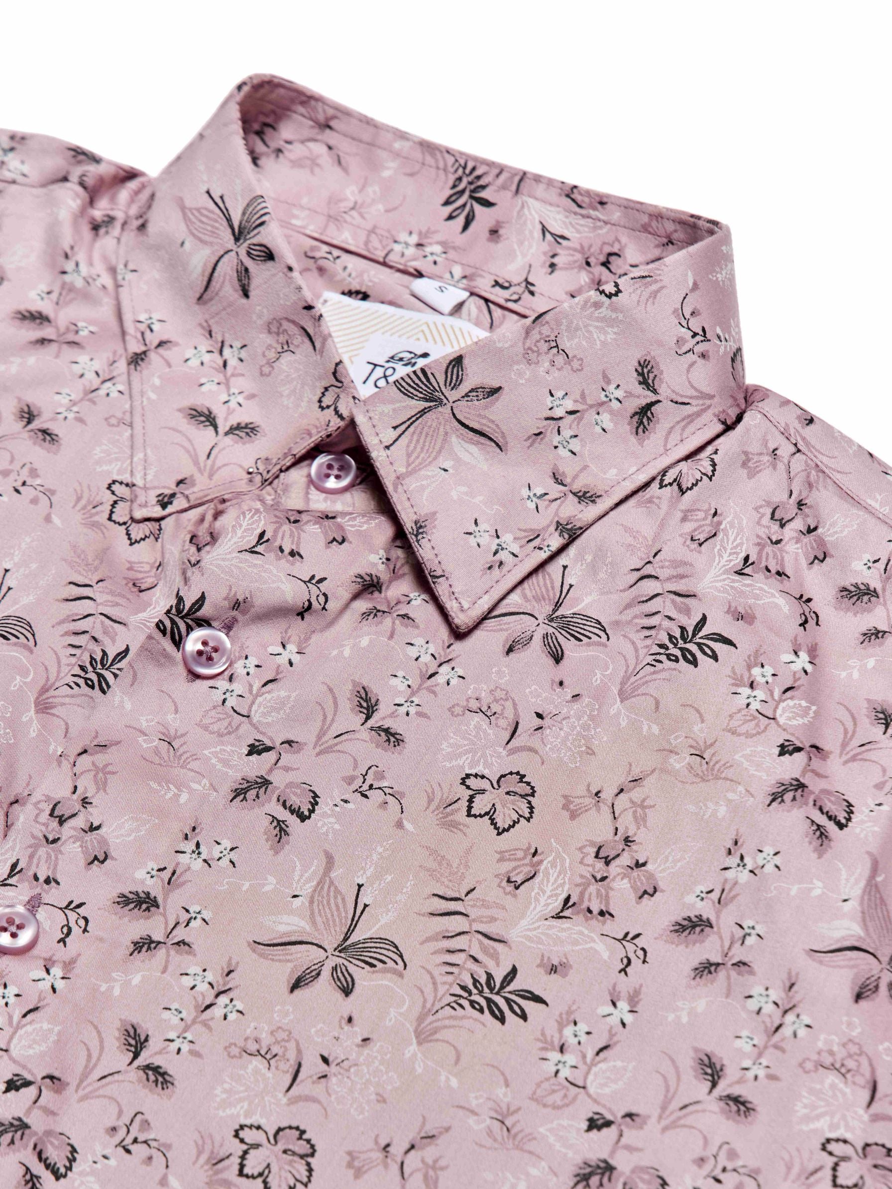 T&3s Azure Bloom Cuban Collar Viscose Shirt - Heather Pink