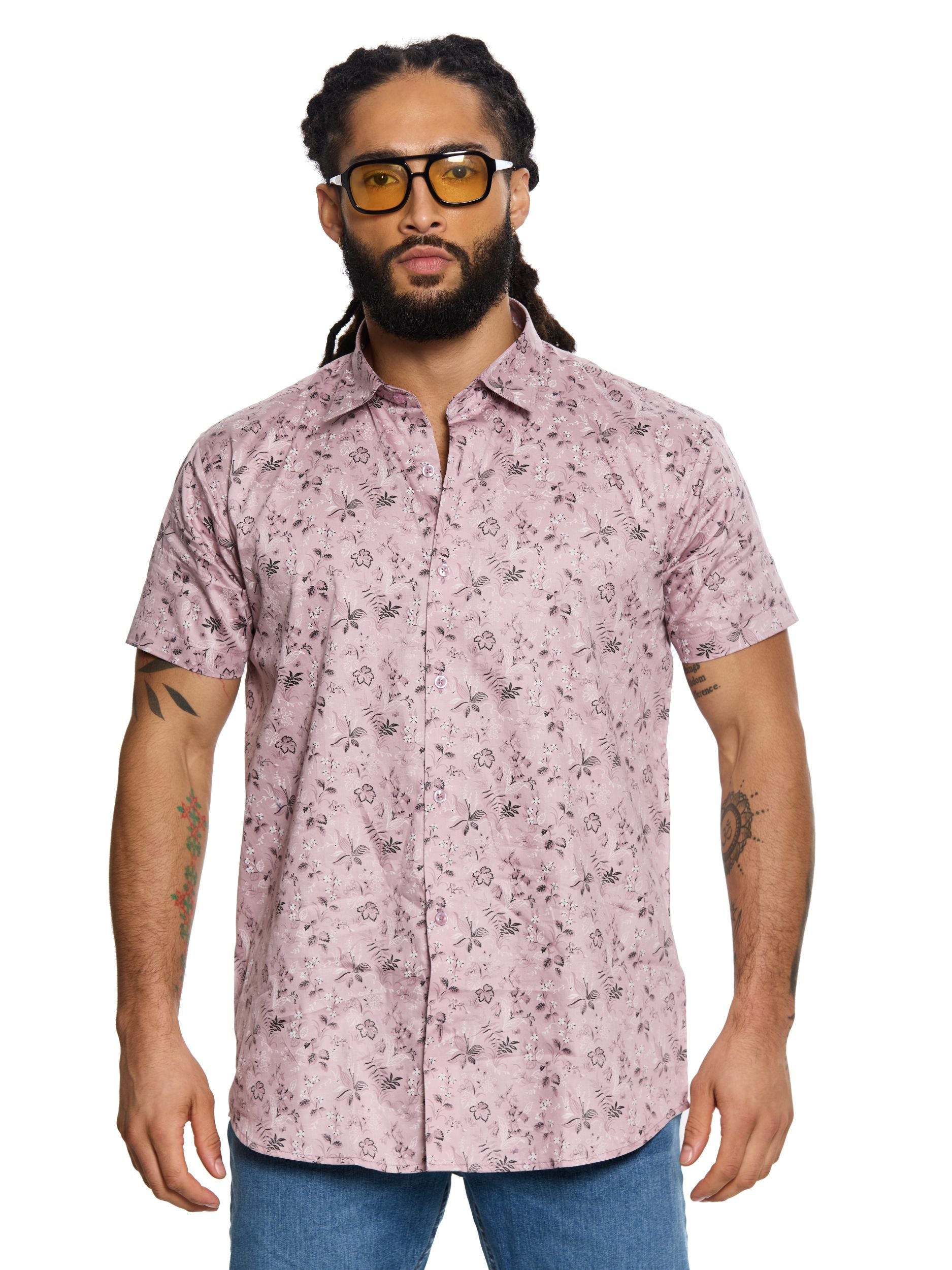 T&3s Azure Bloom Cuban Collar Viscose Shirt - Heather Pink