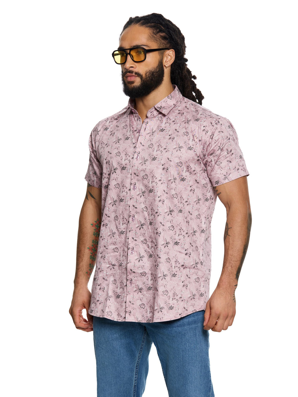 T&3s Azure Bloom Cuban Collar Viscose Shirt - Heather Pink