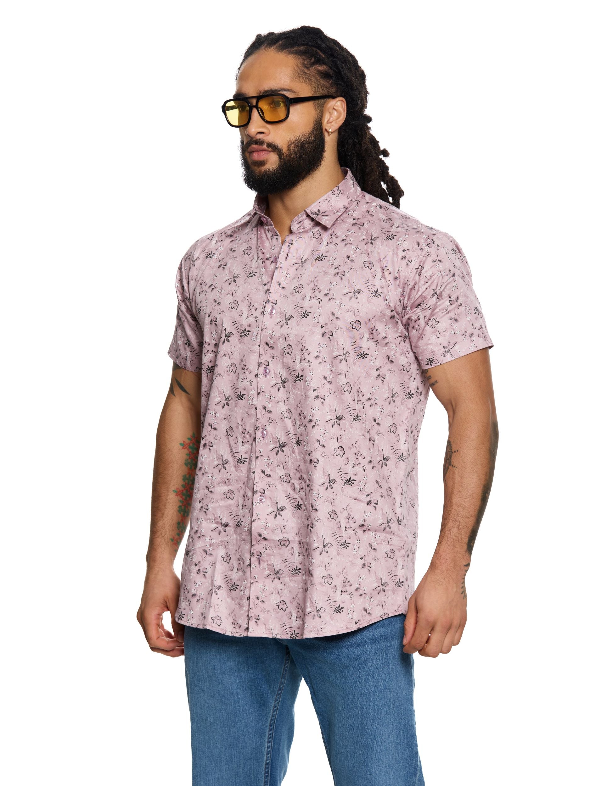 T&3s Azure Bloom Cuban Collar Viscose Shirt - Heather Pink