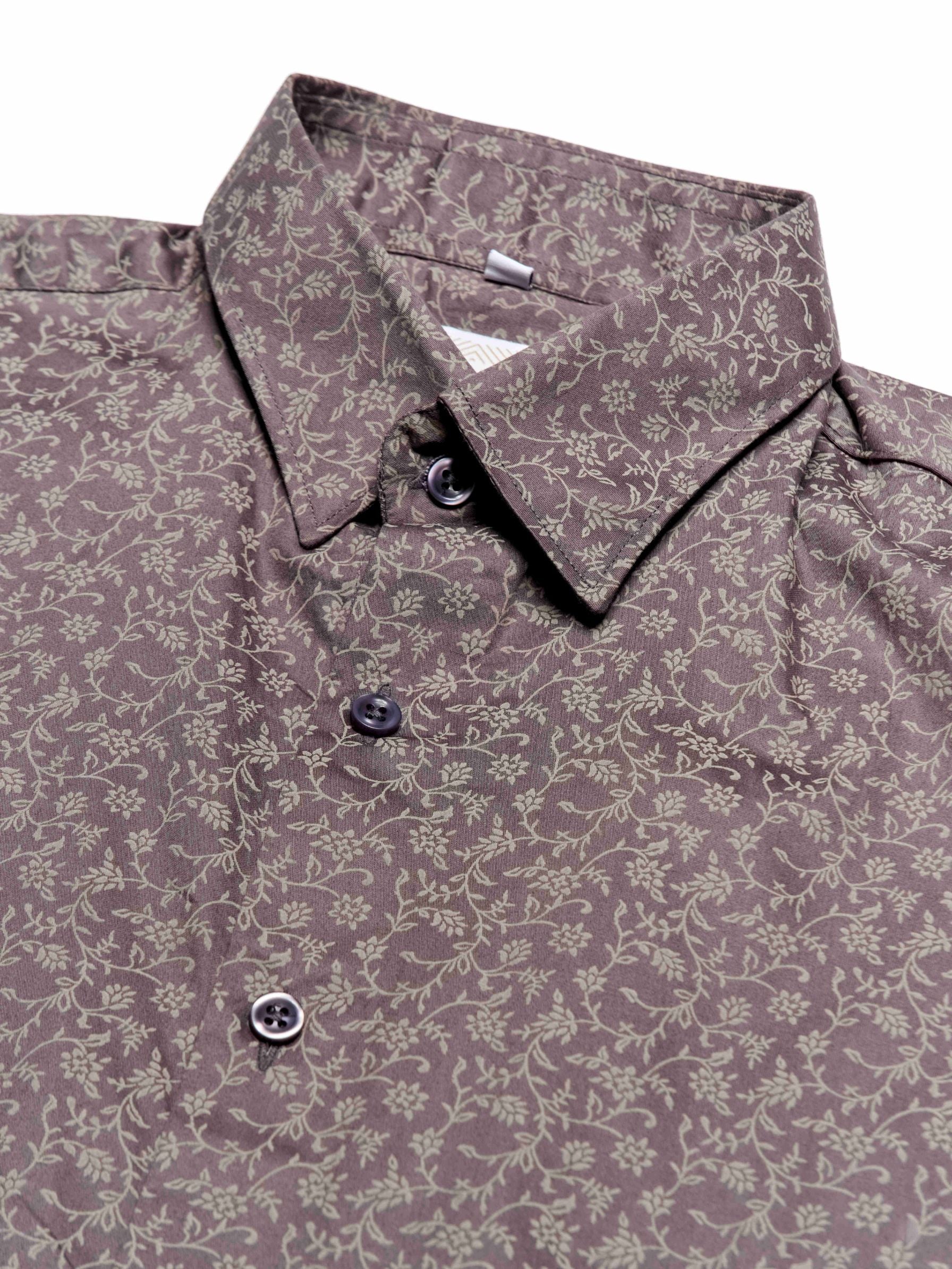 T&3s Azure Bloom Cuban Collar Viscose Shirt - Heather Purple