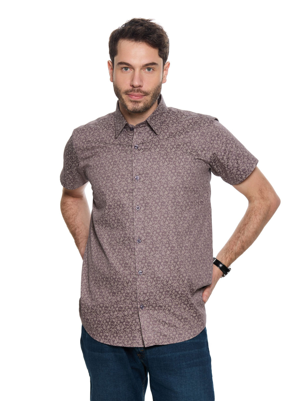 T&3s Azure Bloom Cuban Collar Viscose Shirt - Heather Purple