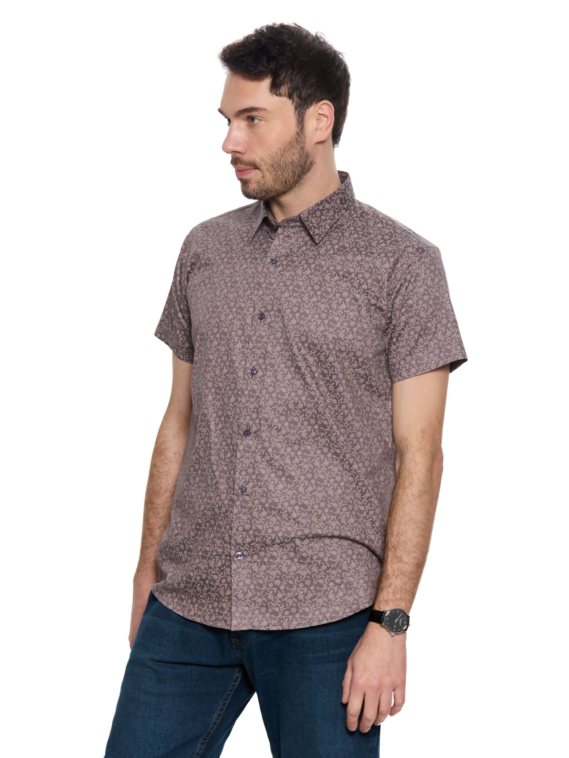 T&3s Azure Bloom Cuban Collar Viscose Shirt - Heather Purple