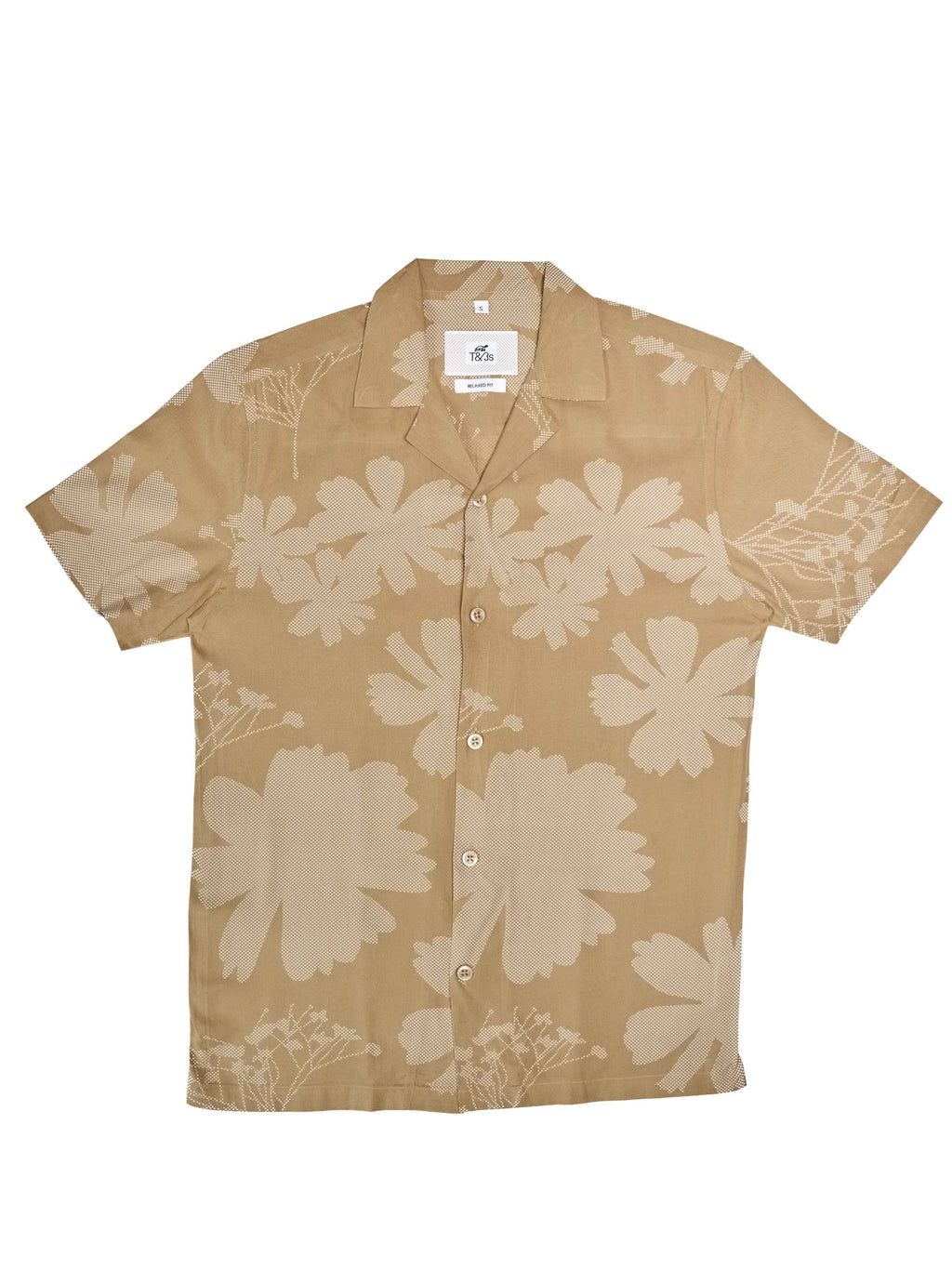 T&3s Azure Bloom Cuban Collar Viscose Shirt - Neutral Floral