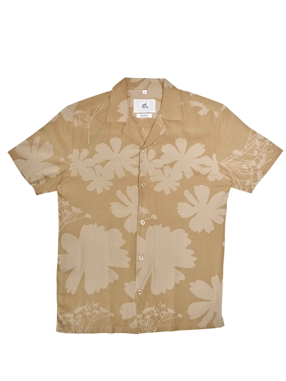 T&3s Azure Bloom Cuban Collar Viscose Shirt - Neutral Floral