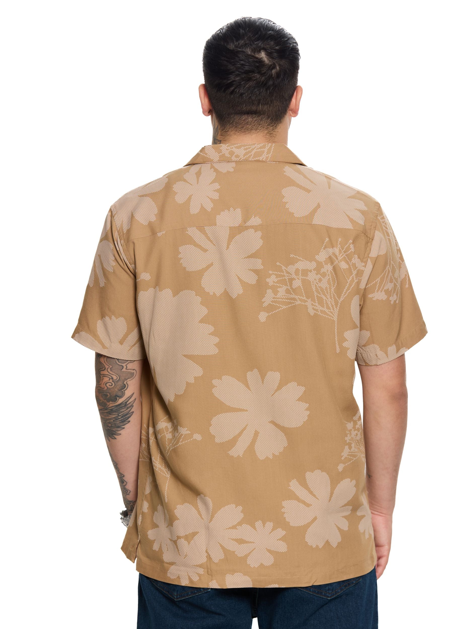 T&3s Azure Bloom Cuban Collar Viscose Shirt - Neutral Floral