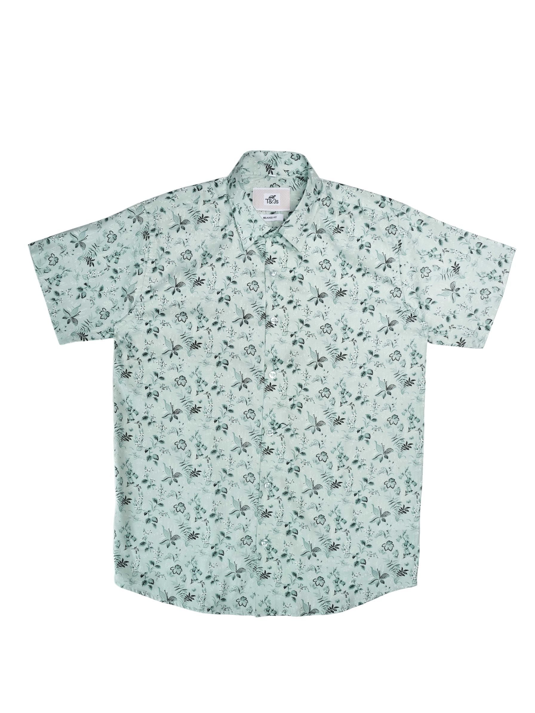 T&3s Azure Bloom Cuban Collar Viscose Shirt - Sage Mint