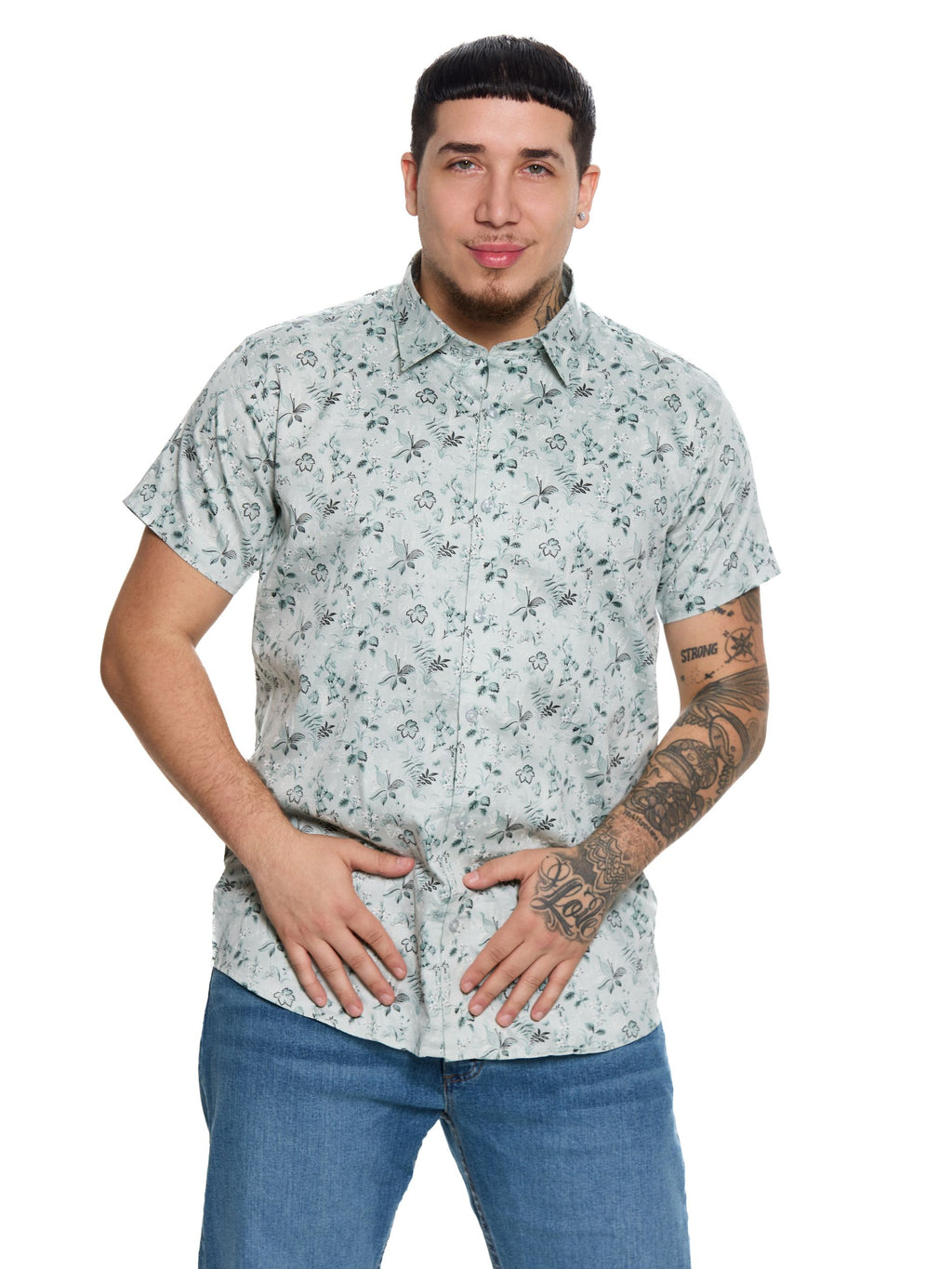 T&3s Azure Bloom Cuban Collar Viscose Shirt - Sage Mint
