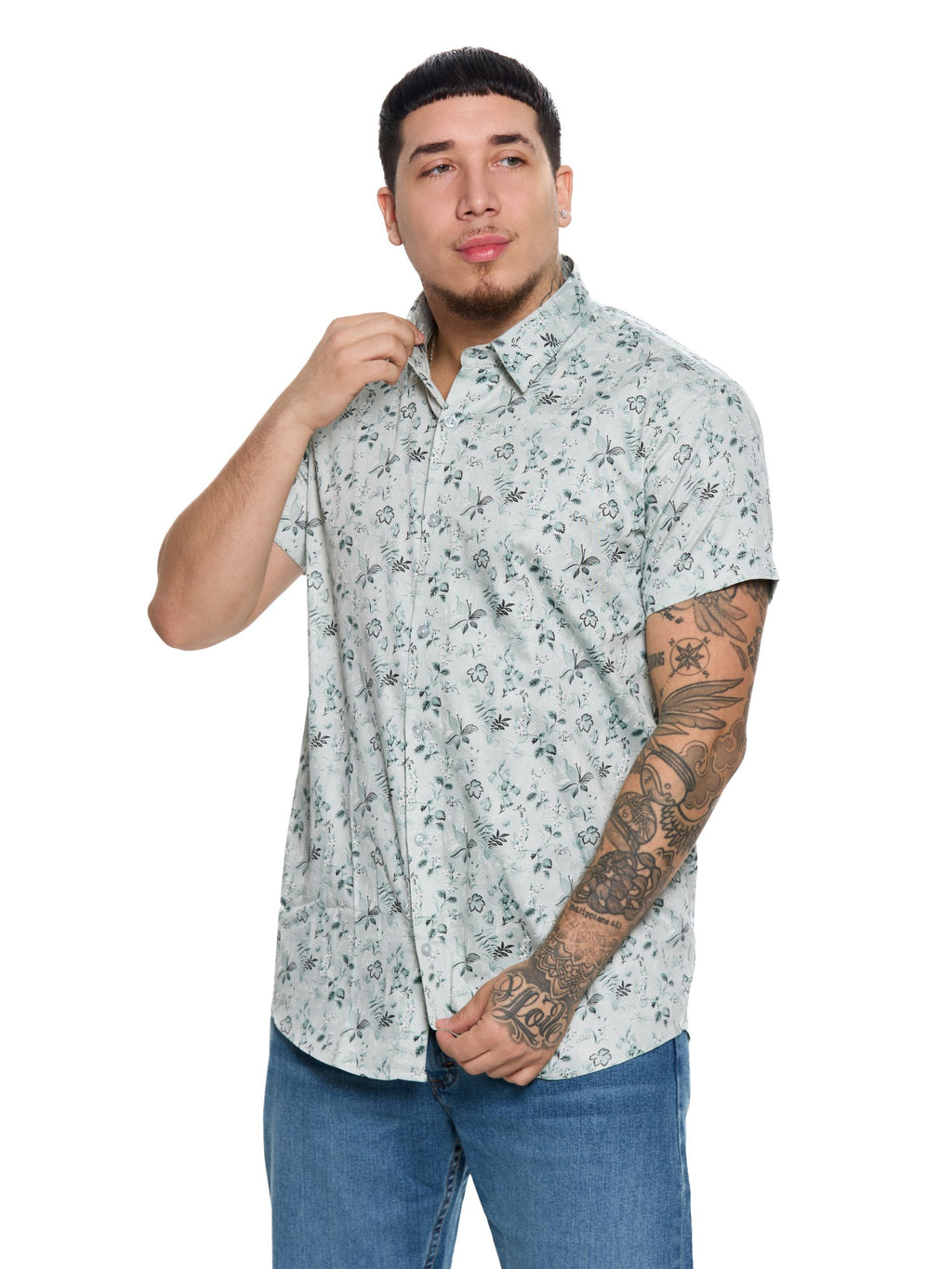T&3s Azure Bloom Cuban Collar Viscose Shirt - Sage Mint