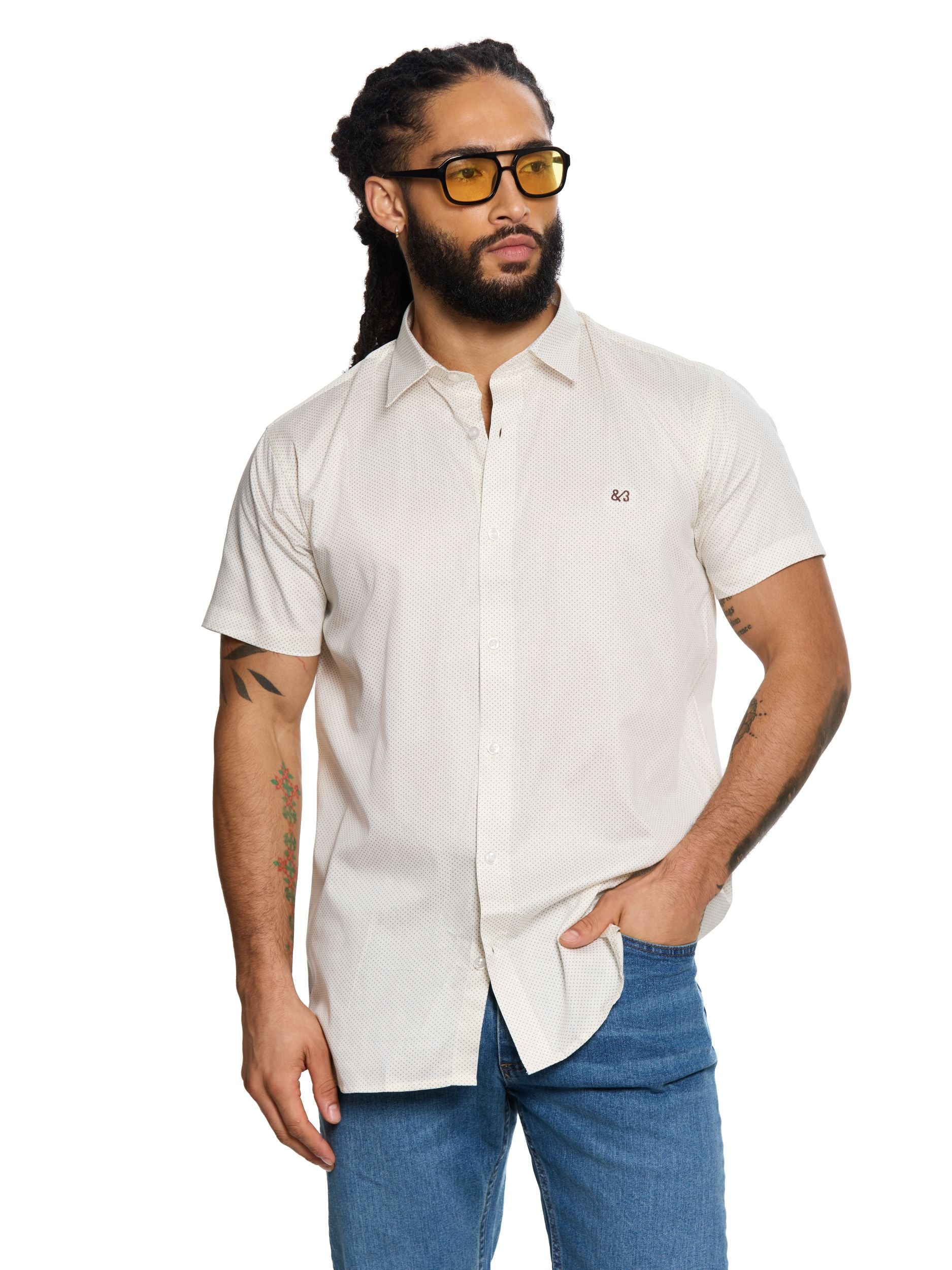 T&3s Azure Bloom Cuban Collar Viscose Shirt - Mink Beige
