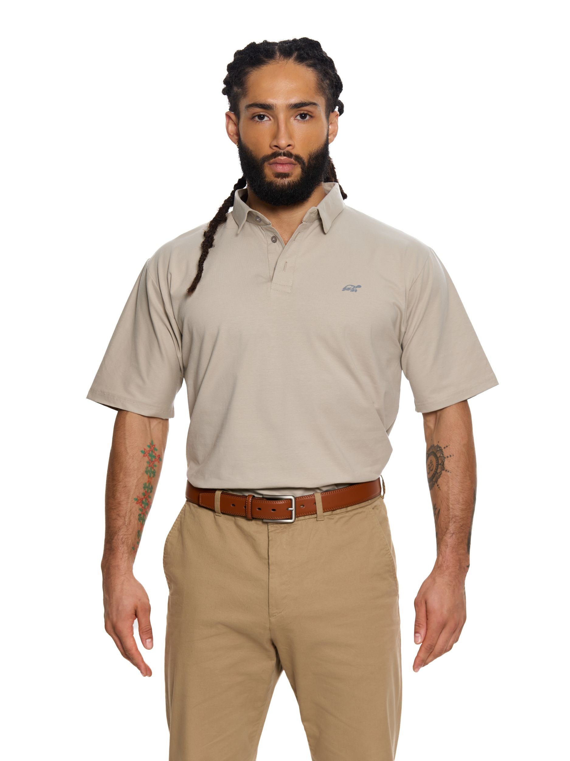 T&3s Cotton Polo – Water-Repellent Performance Polo T- Shirt -  Light Khaki