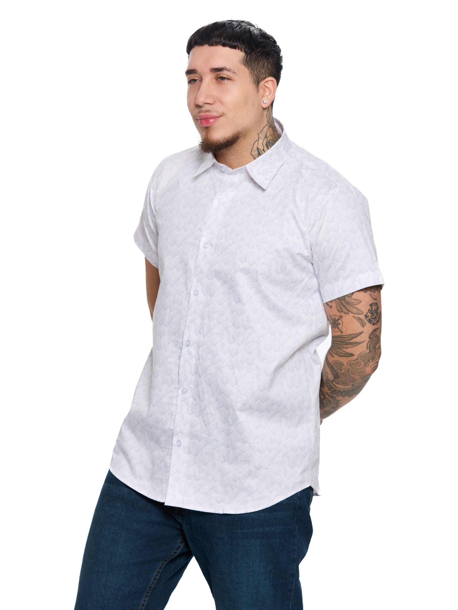 T&3s Giza Frost Geo Cotton Shirt - Blue