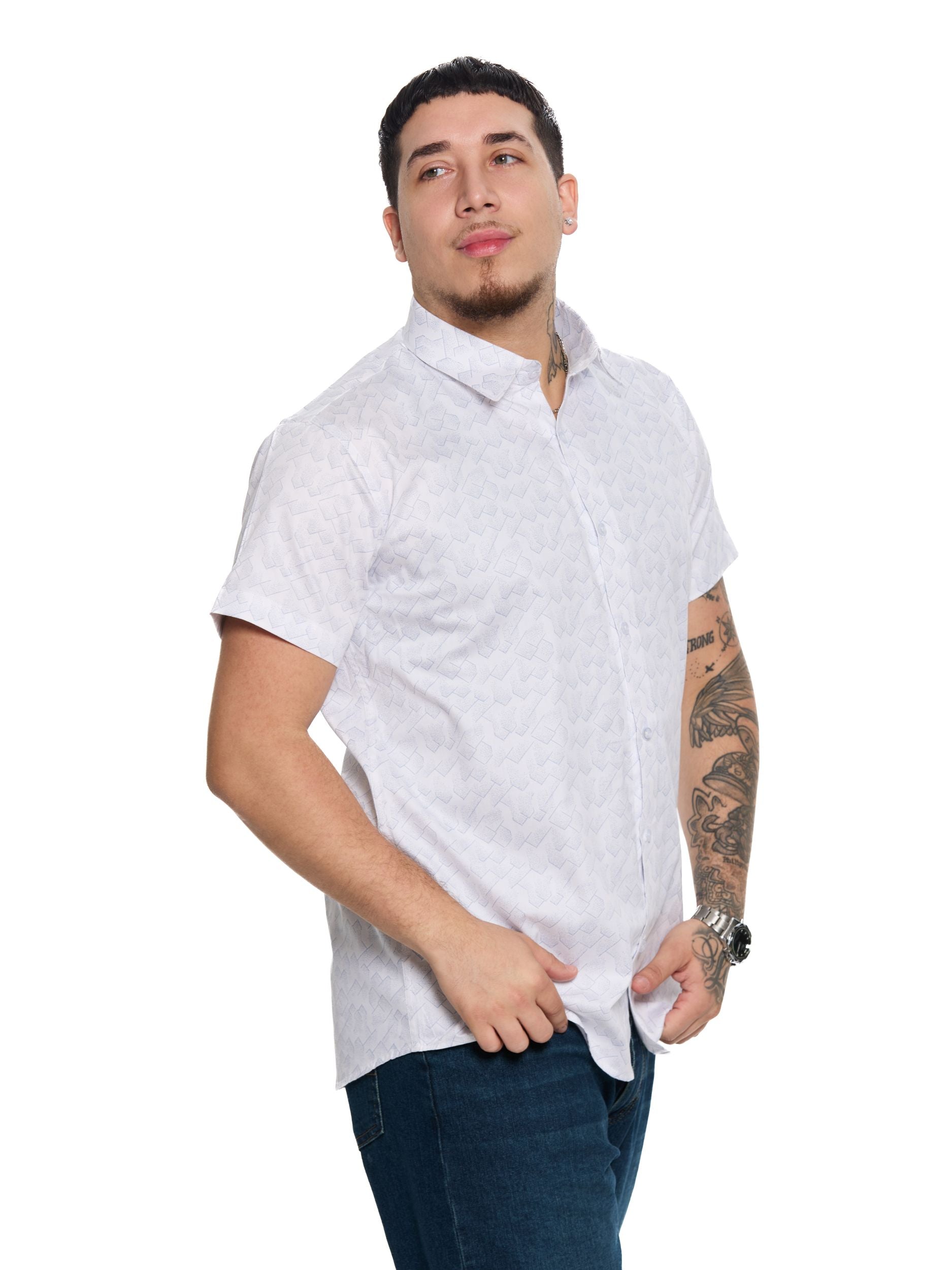 T&3s Giza Frost Geo Cotton Shirt - Blue
