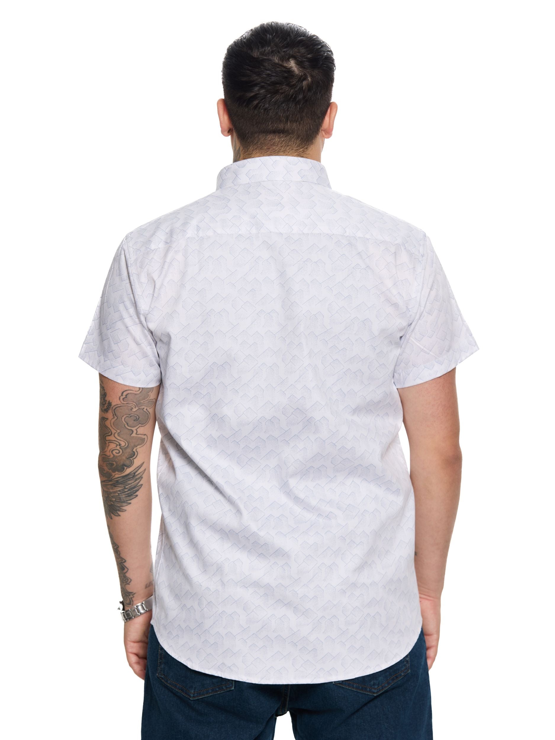 T&3s Giza Frost Geo Cotton Shirt - Blue