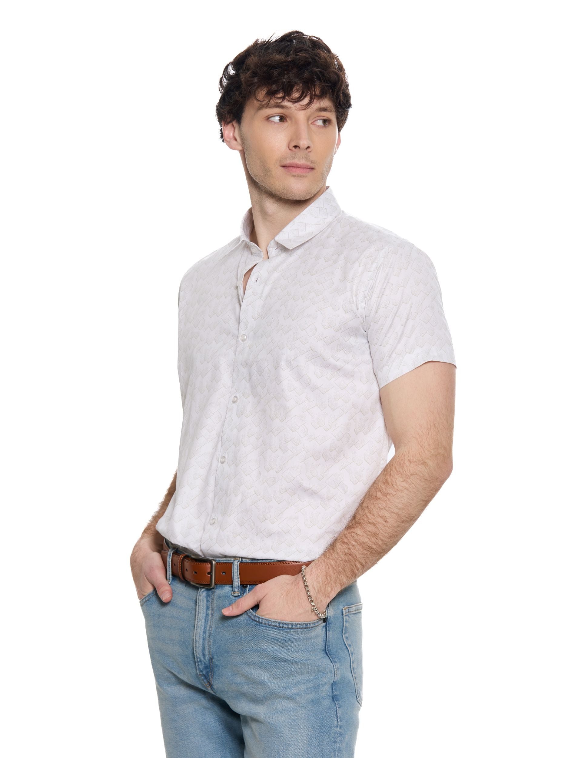 T&3s Giza Frost Geo Cotton Shirt - Golden