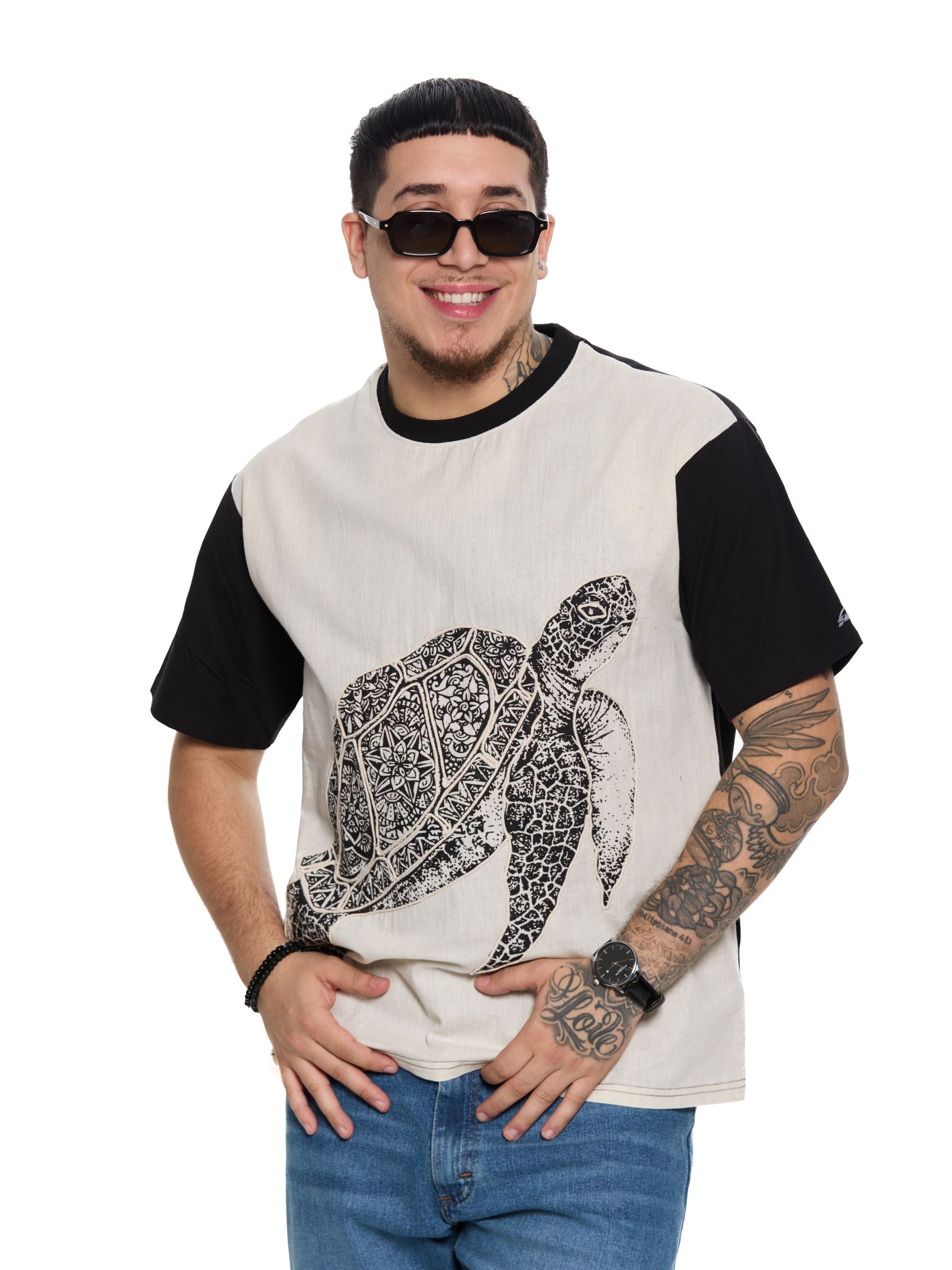T&3s Graphic T-Shirt – Handcrafted String Embroidery - Turtle