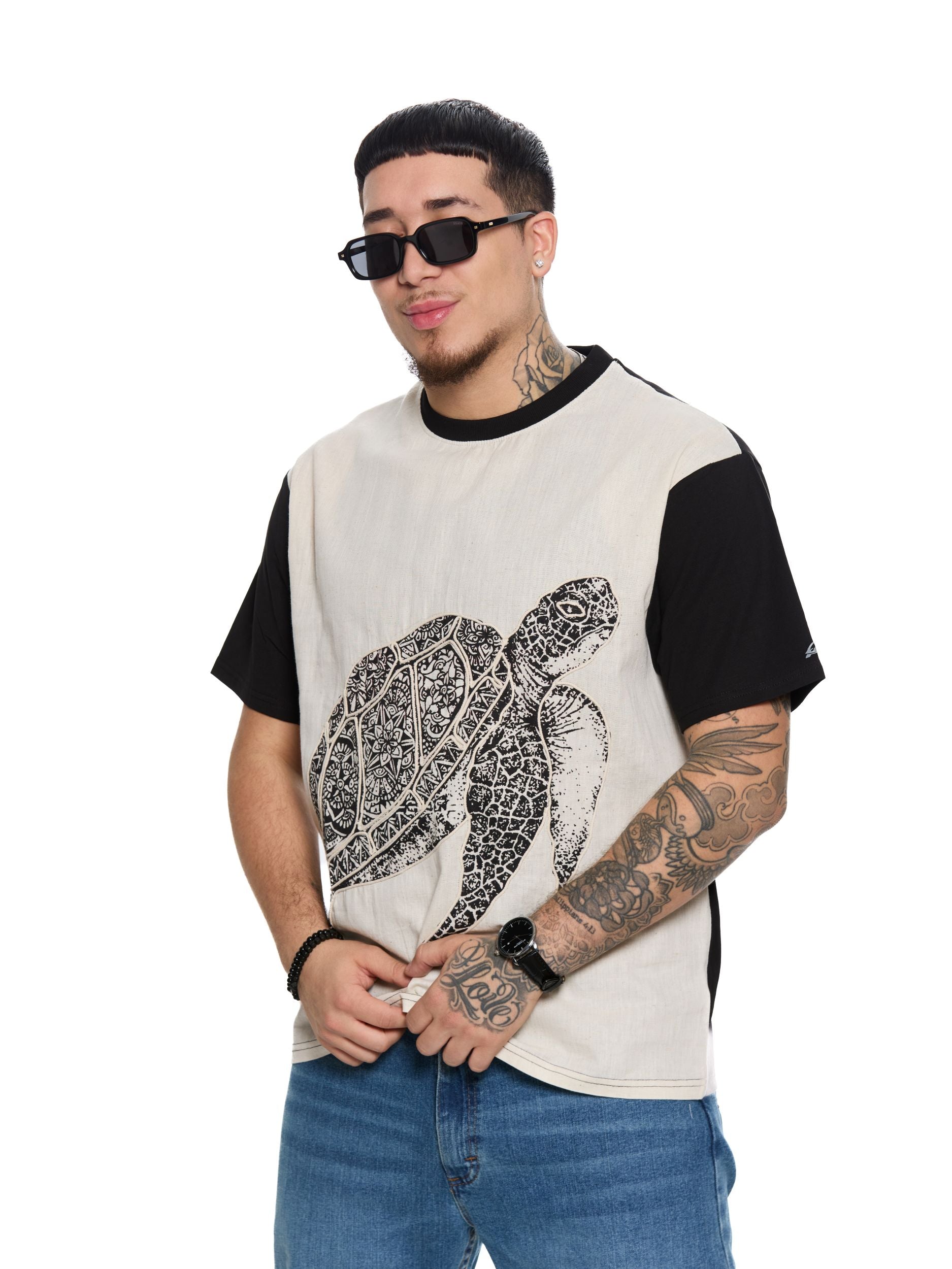 T&3s Graphic T-Shirt – Handcrafted String Embroidery - Turtle