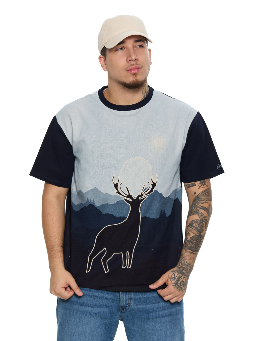 T&3s Graphic T-Shirt – Handcrafted String Embroidery - Wild Deer