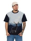 T&3s Graphic T-Shirt – Handcrafted String Embroidery - Wild Deer