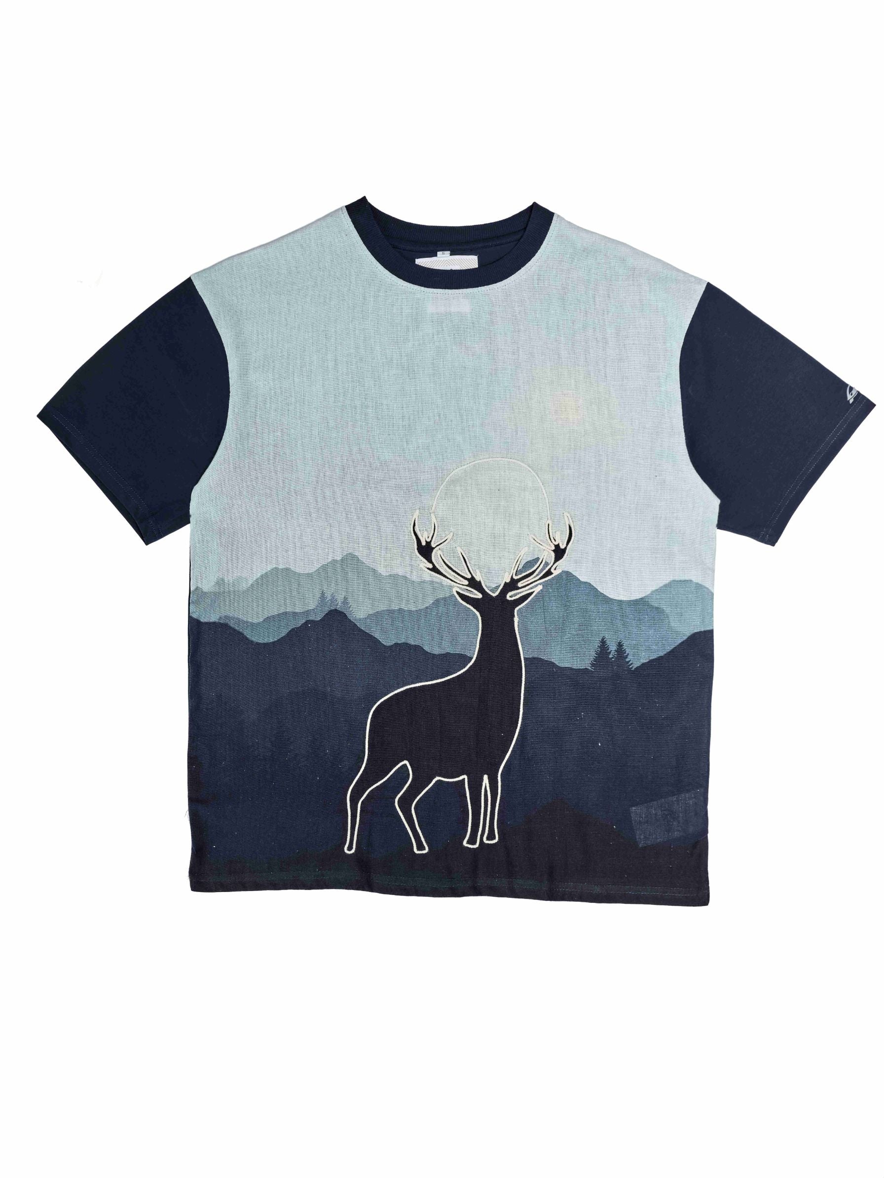 T&3s Graphic T-Shirt – Handcrafted String Embroidery - Wild Deer