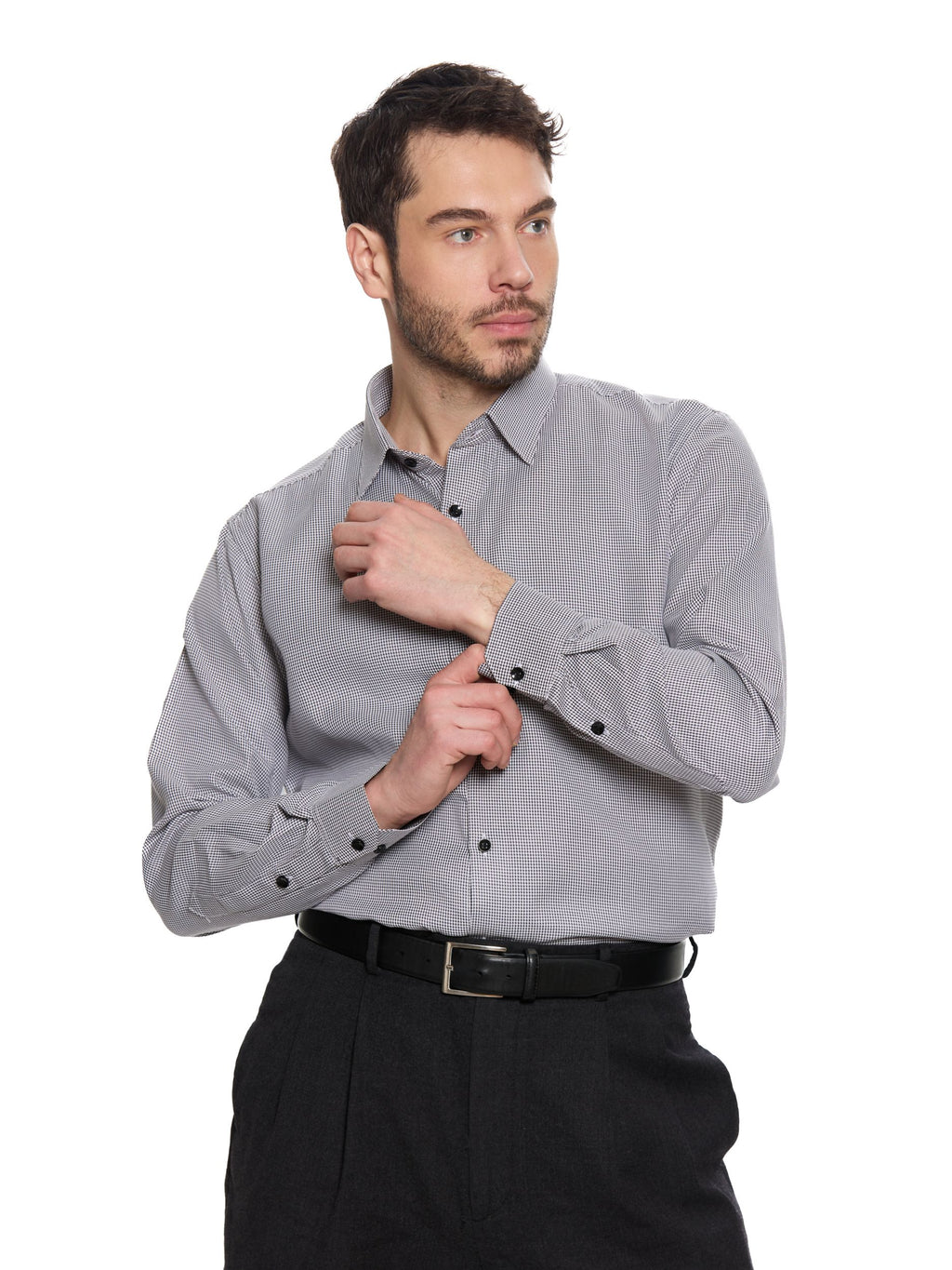 T&3s Midnight Grid Performance Button-Down Shirt - Slate Gray