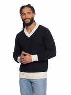 T&3s Monarch Knit V-Neck Cotton Sweater - Black
