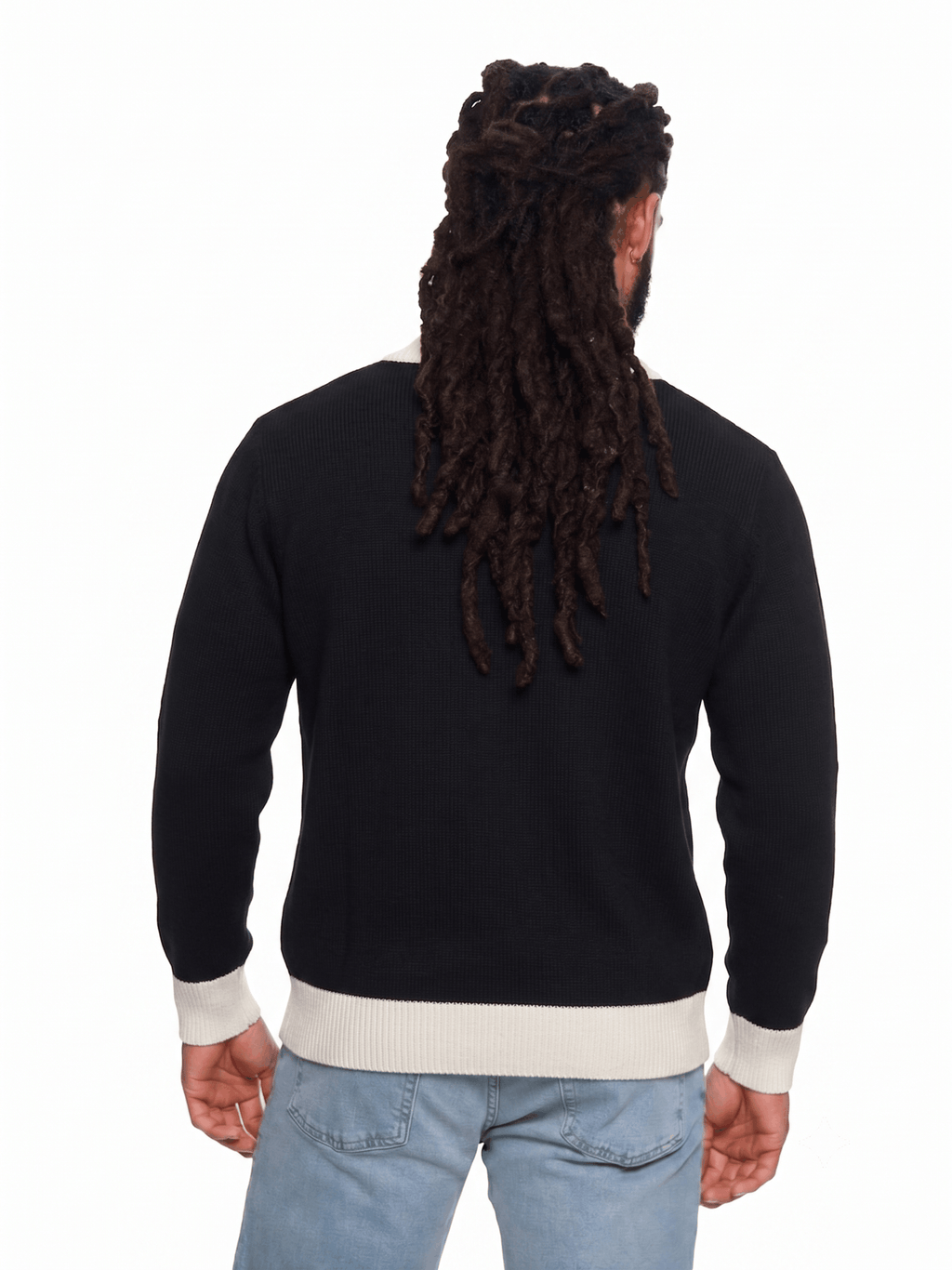 T&3s Monarch Knit V-Neck Cotton Sweater - Black