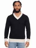 T&3s Monarch Knit V-Neck Cotton Sweater - Black